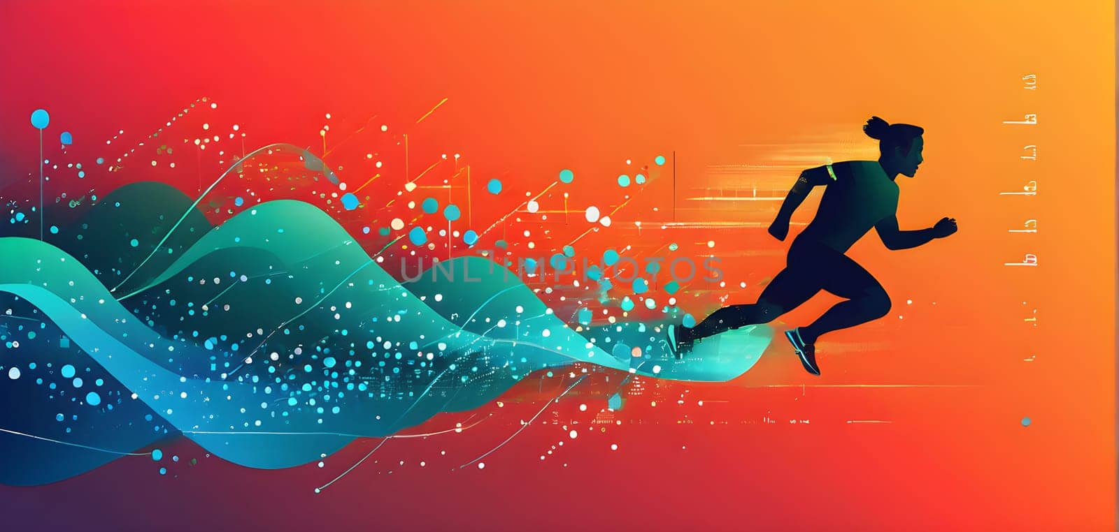 illustration of a wave of data points shaping into a runner's silhouette, conveying speed and precision guided by AI