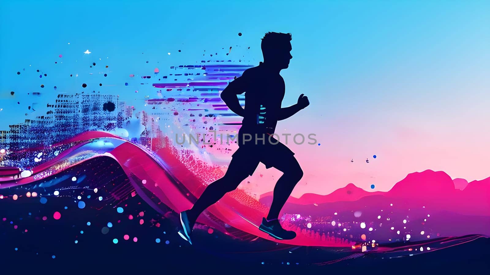illustration of a wave of data points shaping into a runner's silhouette, conveying speed and precision guided by AI