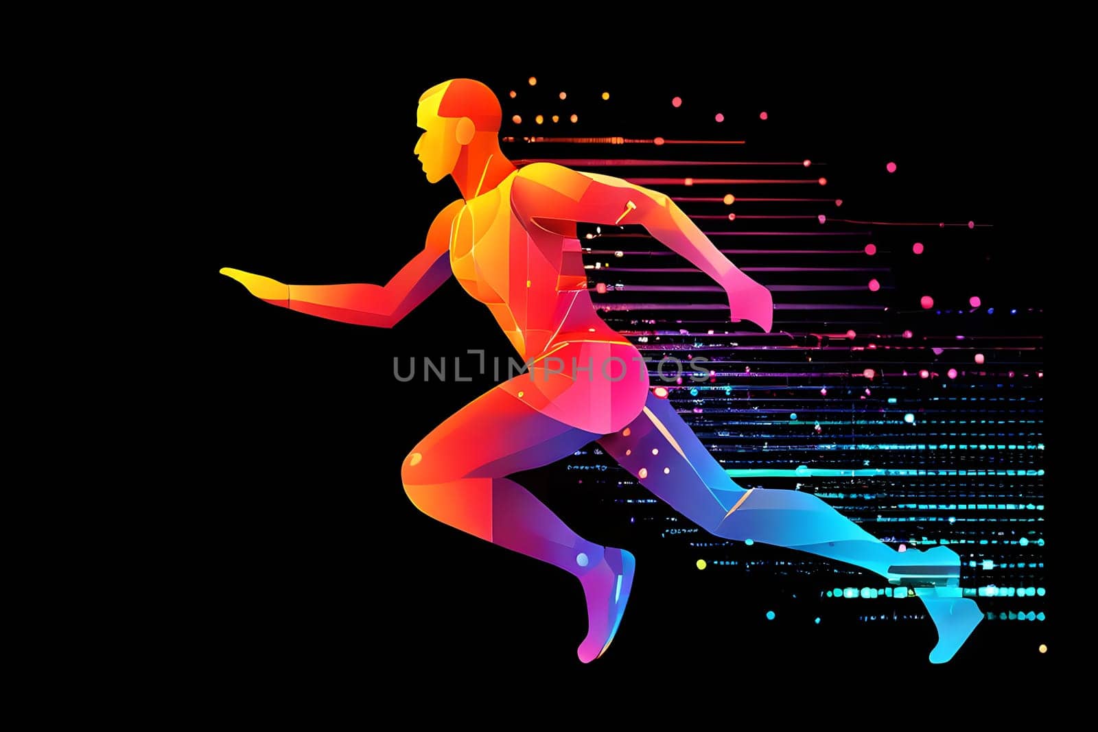 illustration of a wave of data points shaping into a runner's silhouette, conveying speed and precision guided by AI