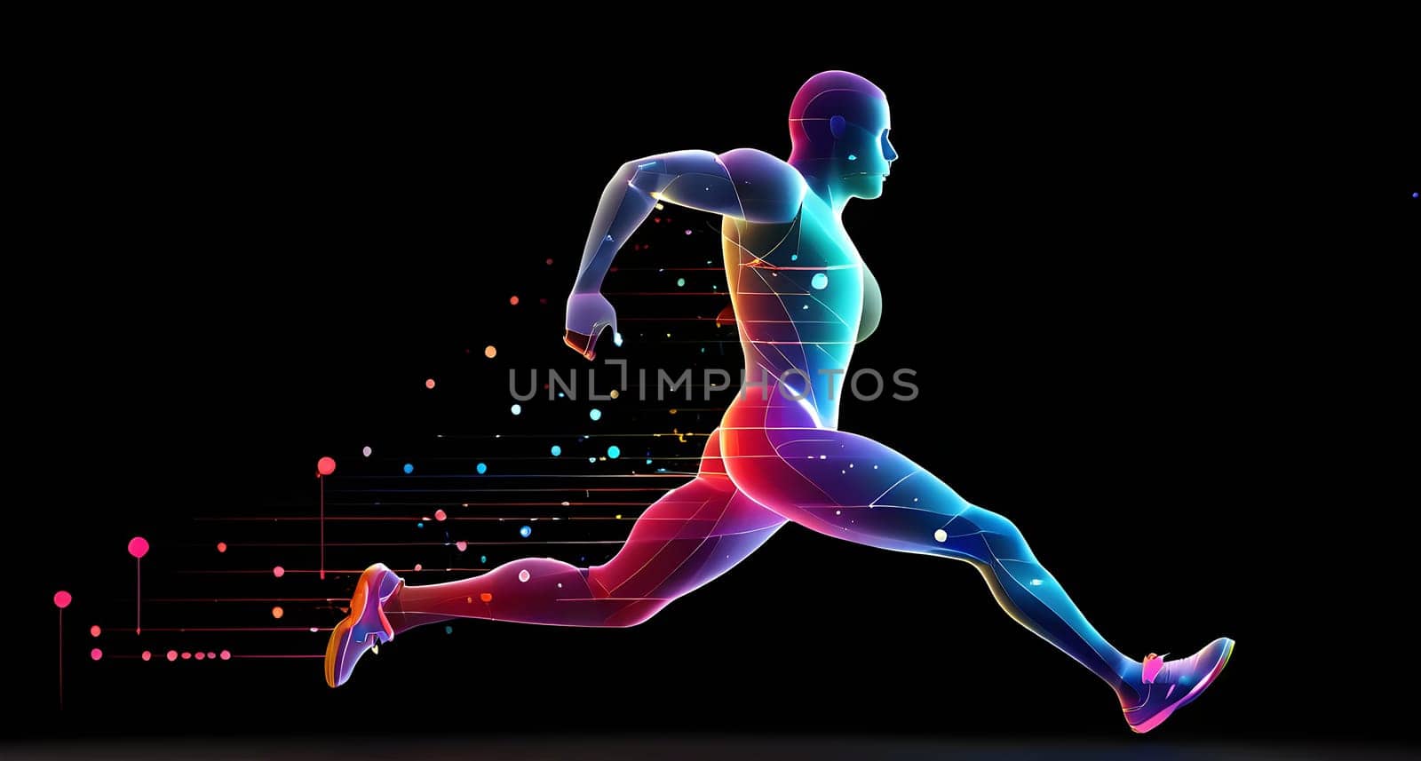illustration of a wave of data points shaping into a runner's silhouette, conveying speed and precision guided by AI