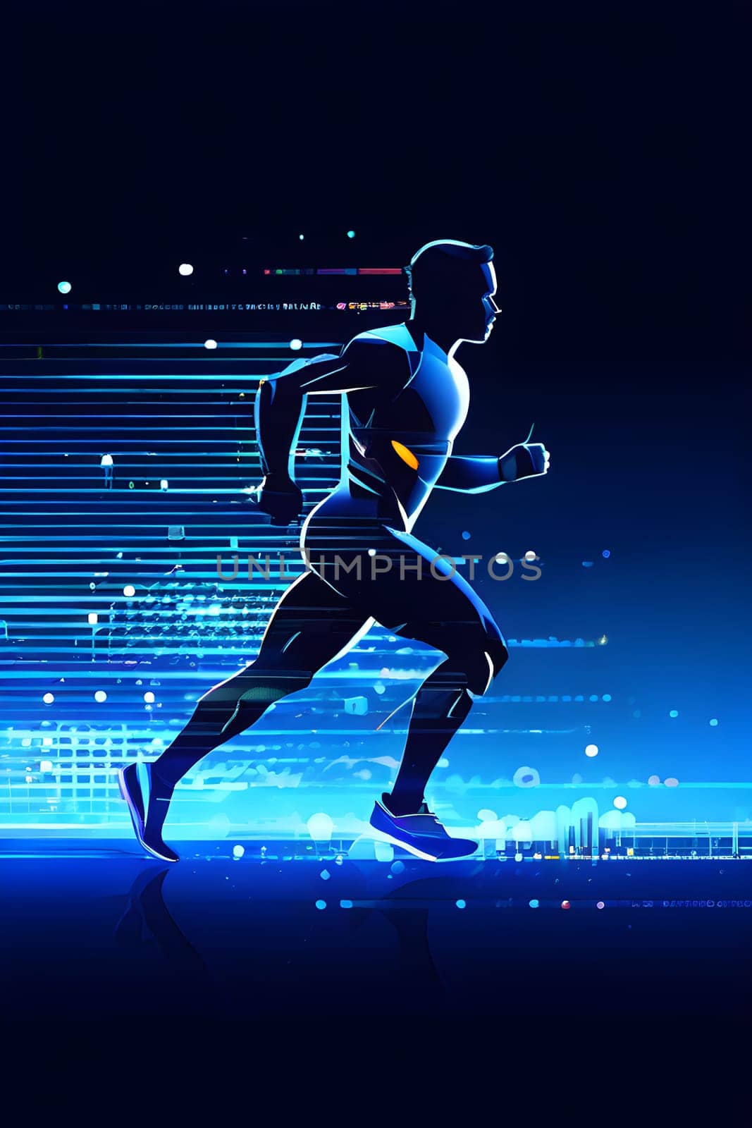 illustration of a wave of data points shaping into a runner's silhouette, conveying speed and precision guided by AI