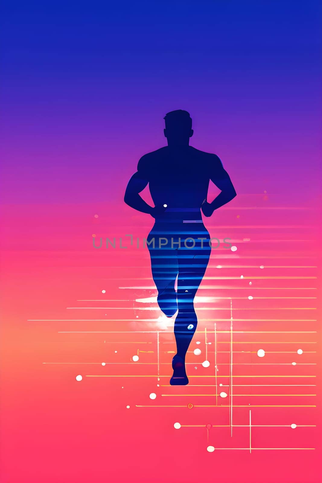 illustration of a wave of data points shaping into a runner's silhouette, conveying speed and precision guided by AI