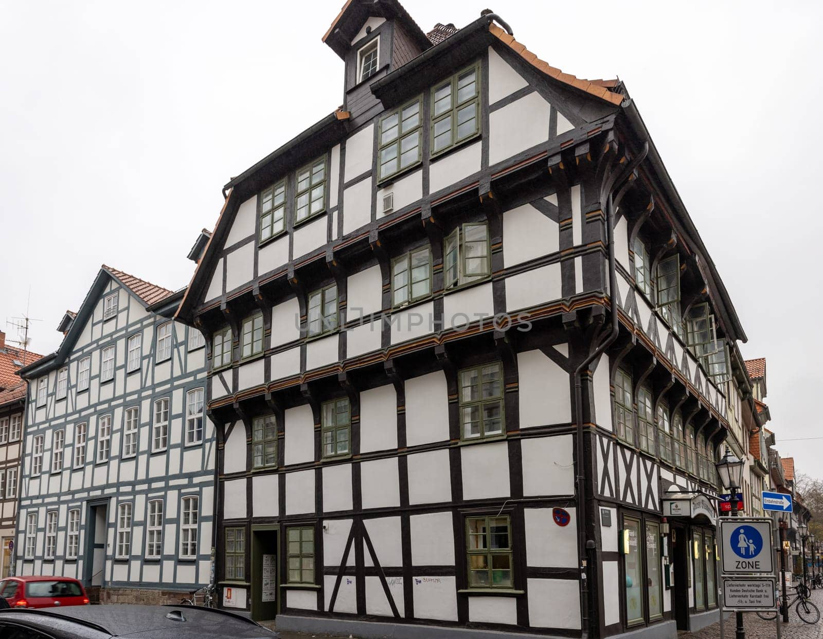 Gottingen, Germany - April 15, 2023: Half timbered houses in the center of Gottingen, Germany