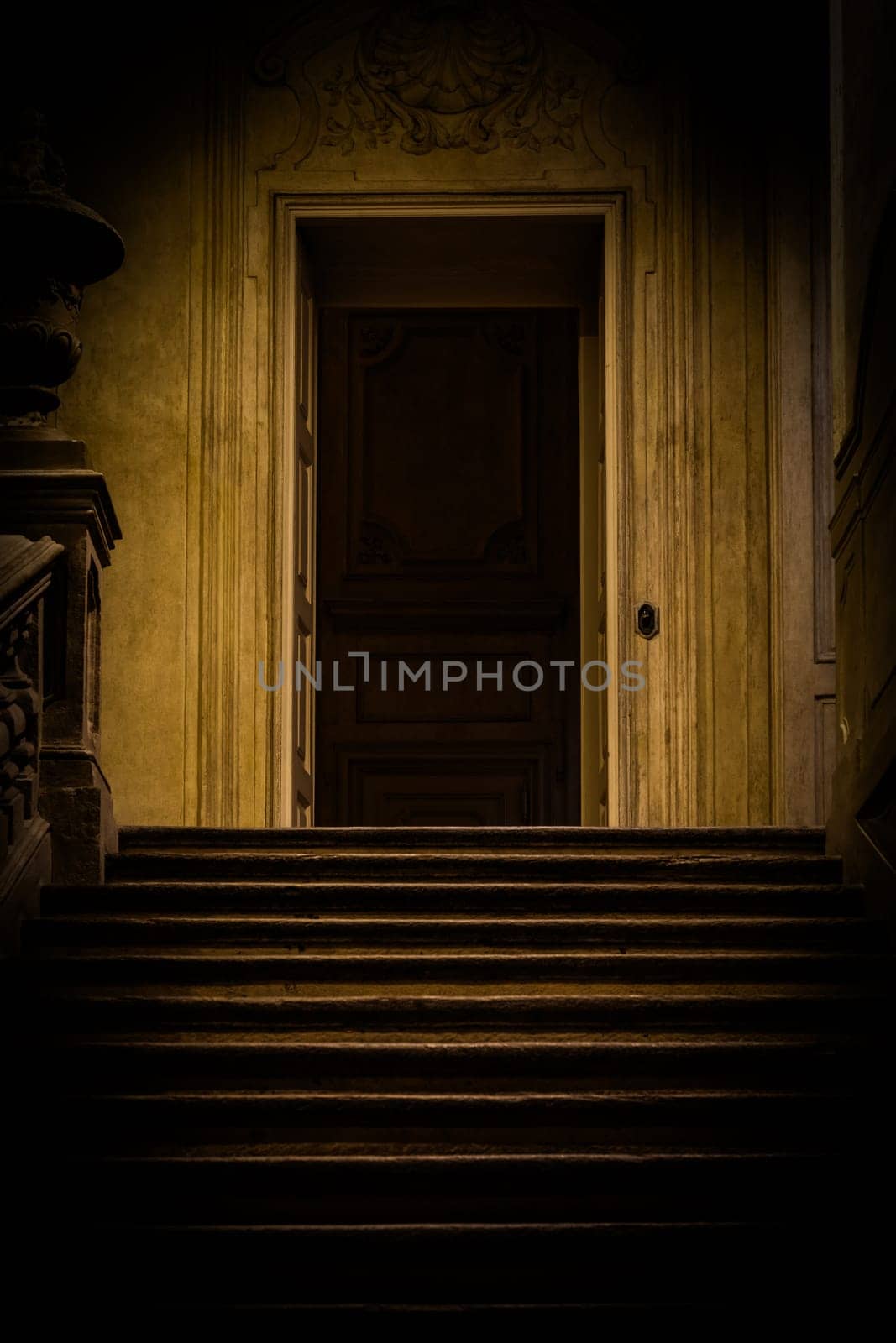 Abandoned dark staircase. Empty building, home interior, nobody