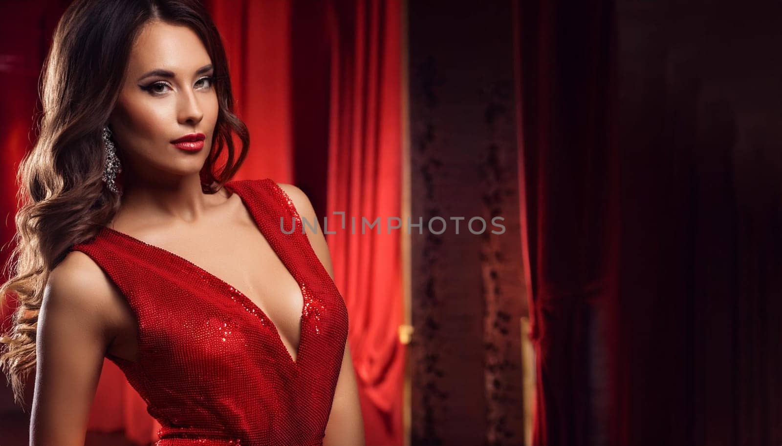 pretty young woman dressed in red, AI generated image
