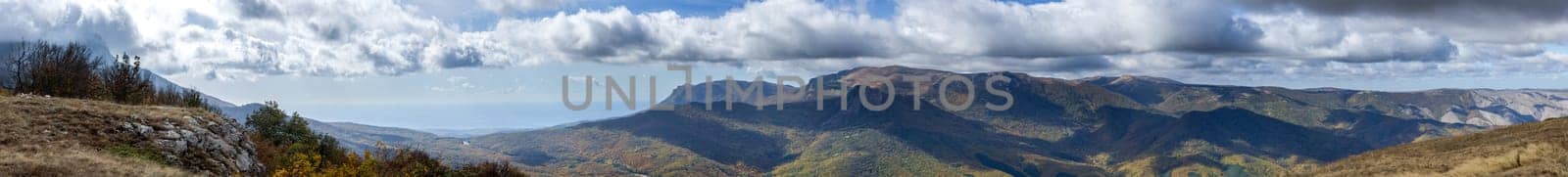 The nature of Crimea, mountains and sky. Grass and forests in the mountains.