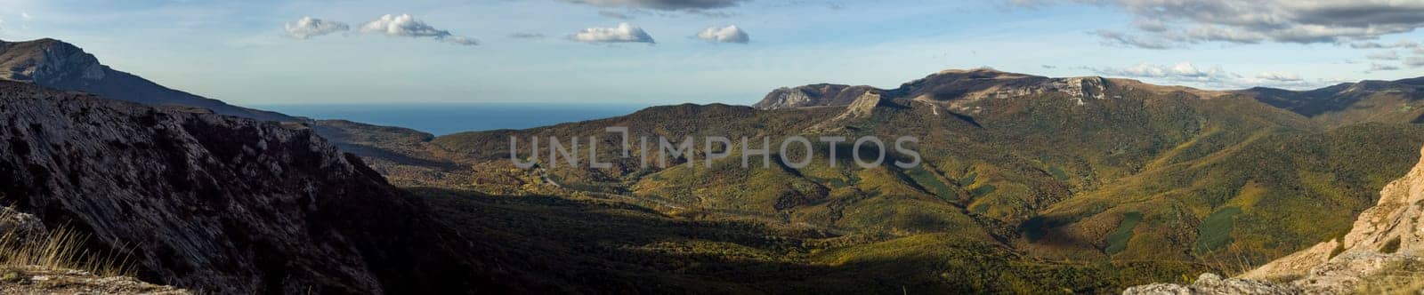 The nature of Crimea, mountains and sky. Grass and forests in the mountains.