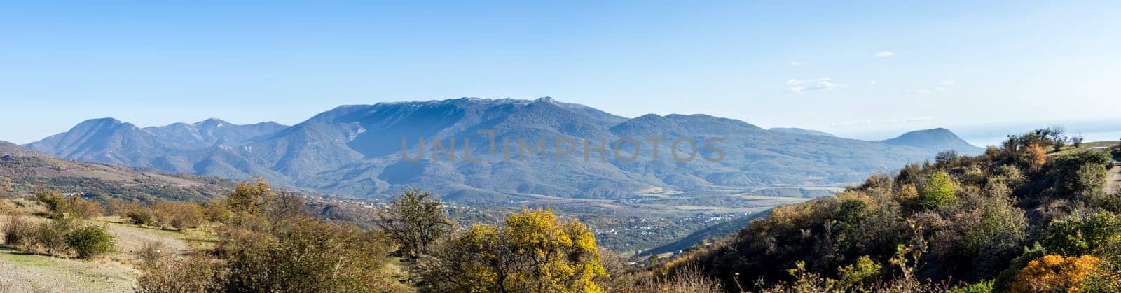 The nature of Crimea, mountains and sky. Grass and forests in the mountains.