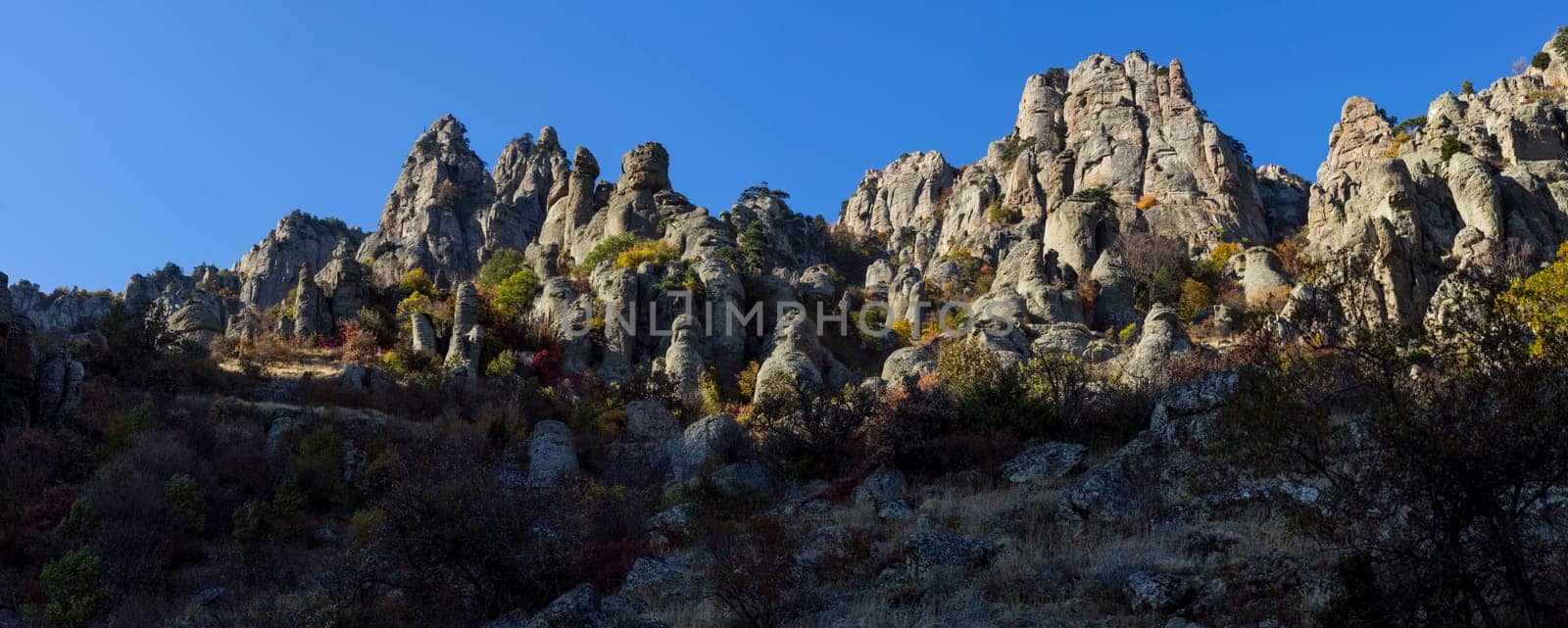 The nature of Crimea, mountains and sky. Grass and forests in the mountains.