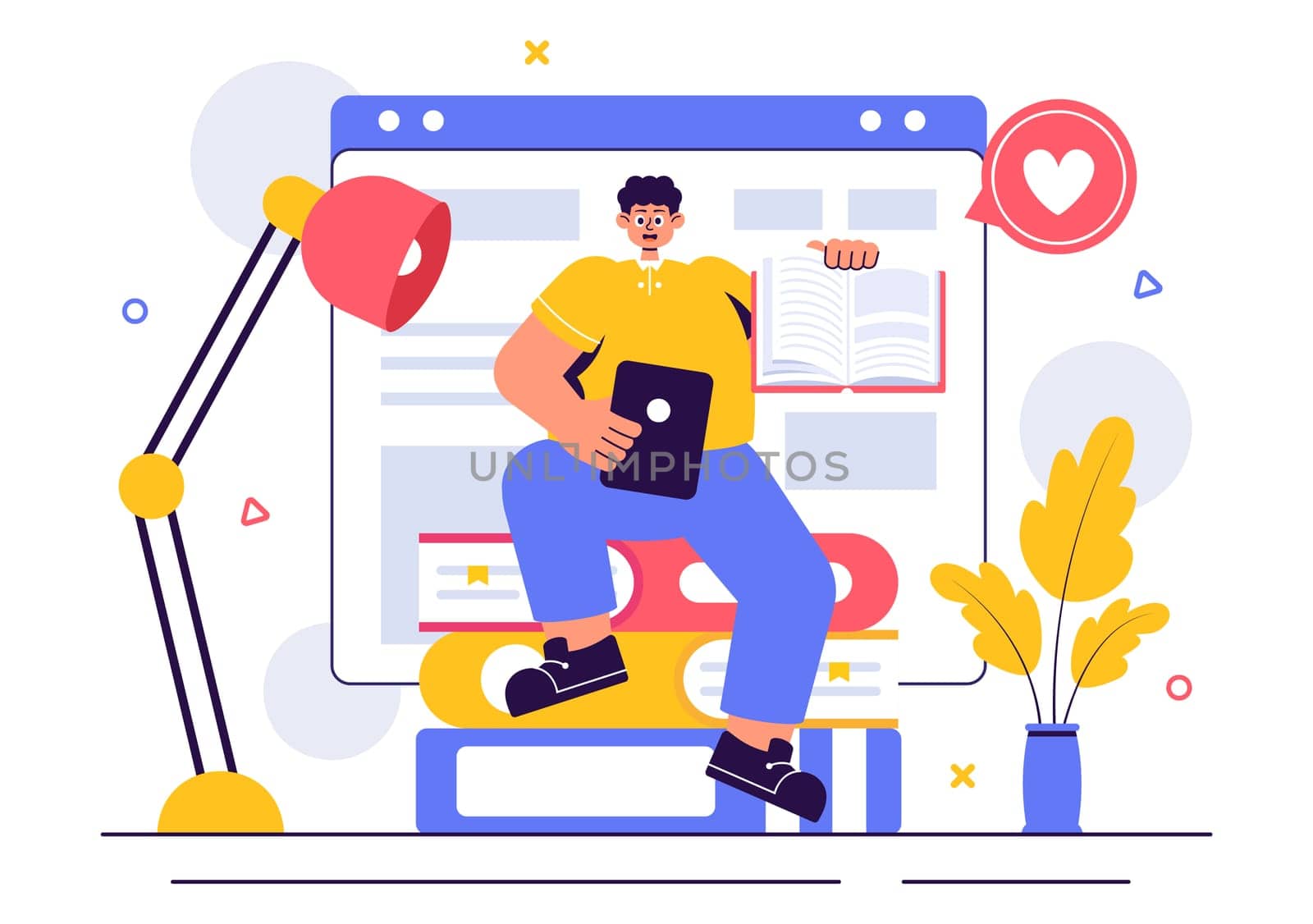 Digital Publishing Vector Illustration featuring Blog Content Marketing, Writing for Social Media, and Webpage Organization in a Flat Style Background