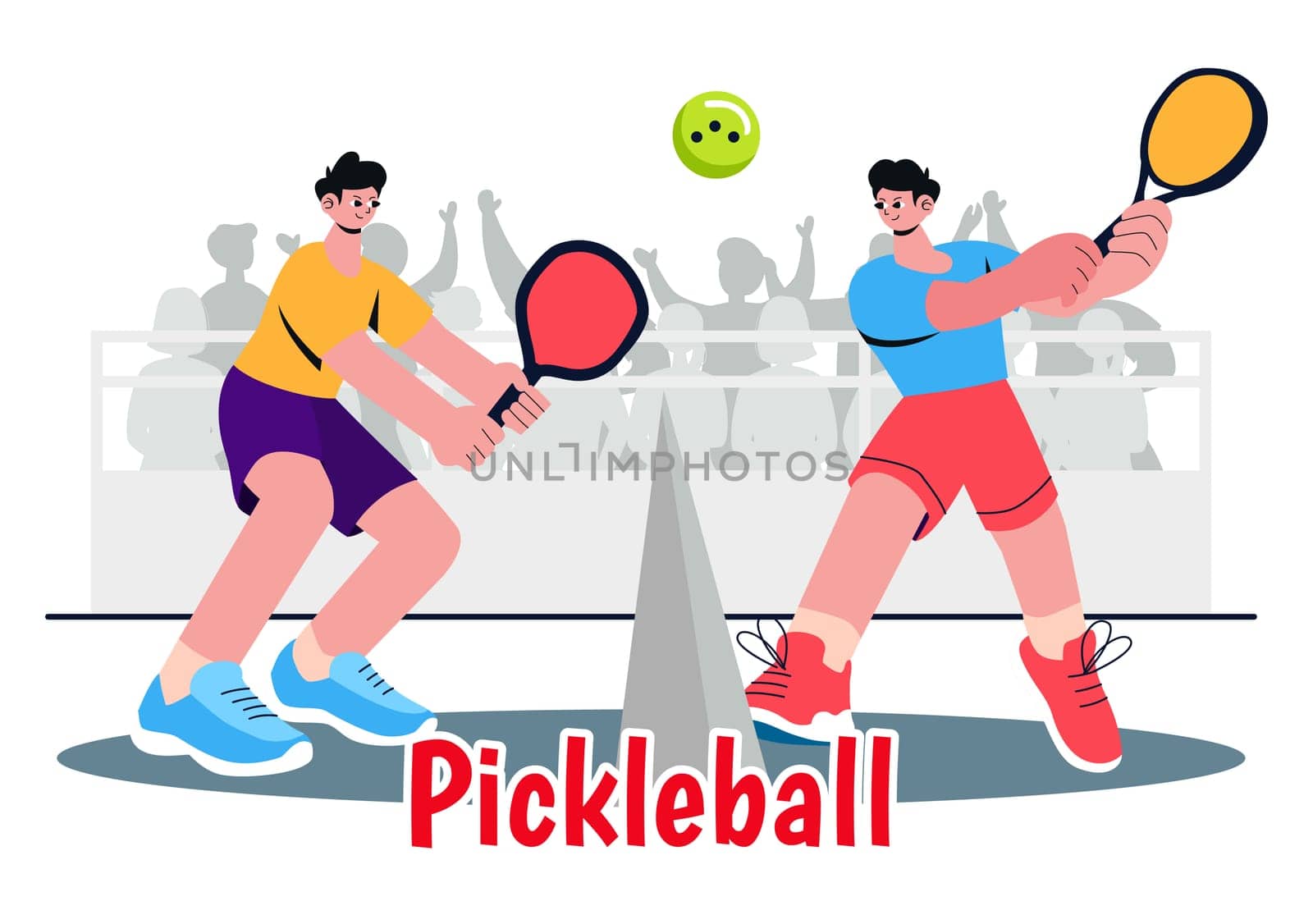 Pickleball Game Sport Illustration featuring Pickleball Players with Rackets, Paddles, and a Court for Sports Activities and Matches in a Background