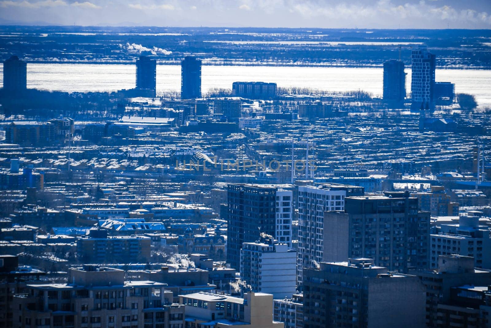 Montreal skyline and snowy landscape. Shooting Location: montreal, canada