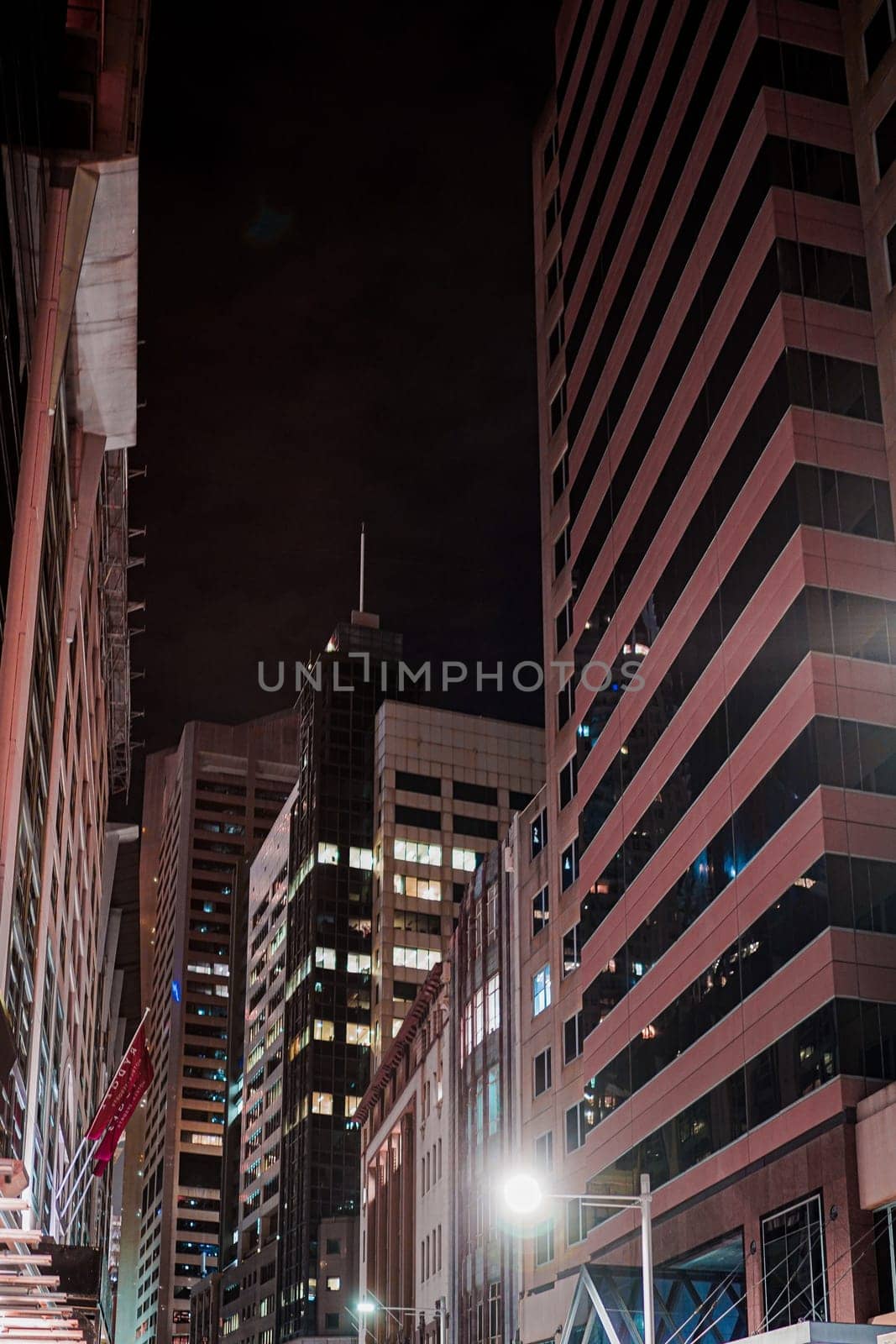 Night view of buildings. Shooting Location: sydney, australia