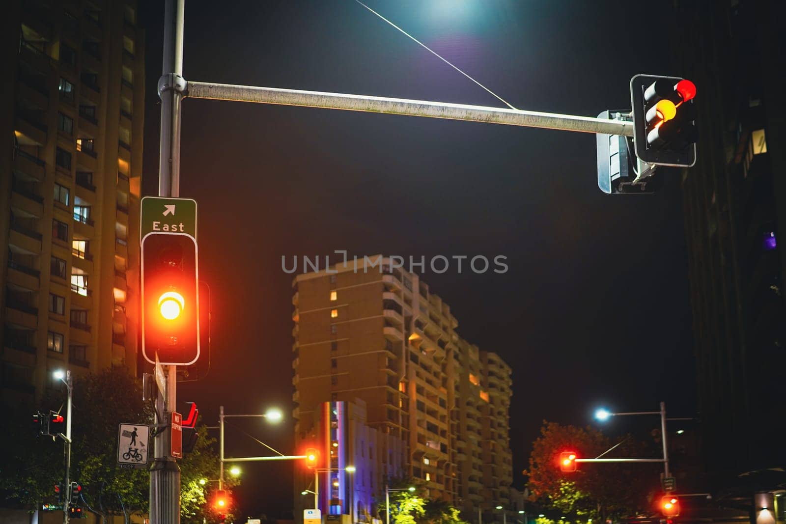 Red light and night cityscape. Shooting Location: sydney, australia