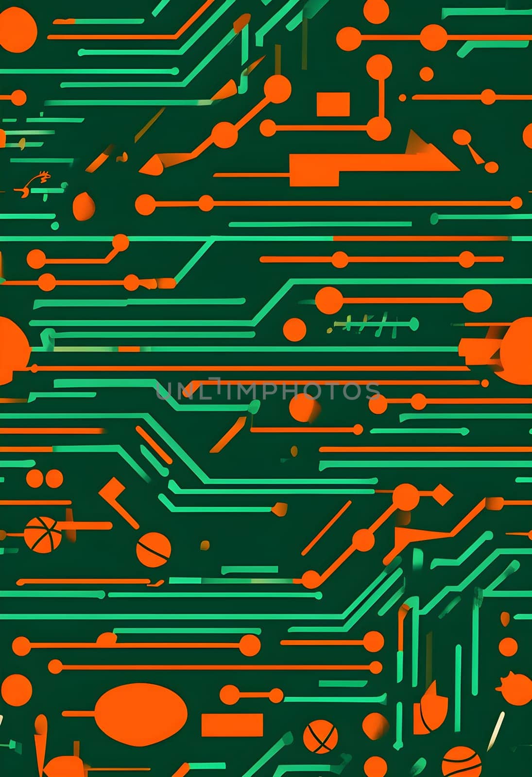 Converging digital lines and sport gear silhouettes creating an abstract pattern to show AI impact in sports training