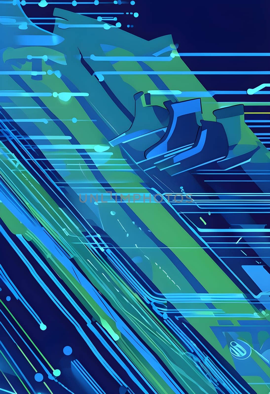 Converging digital lines and sport gear silhouettes creating an abstract pattern to show AI impact in sports training
