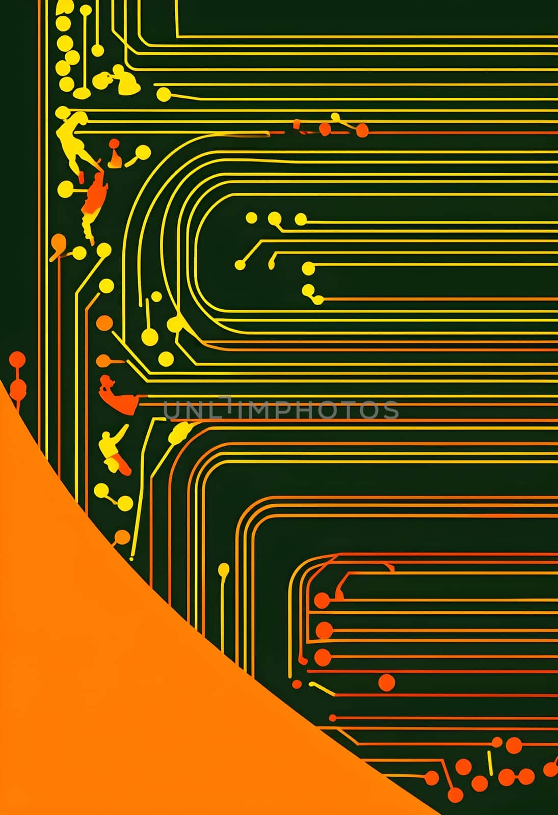 Converging digital lines and sport gear silhouettes creating an abstract pattern to show AI impact in sports training