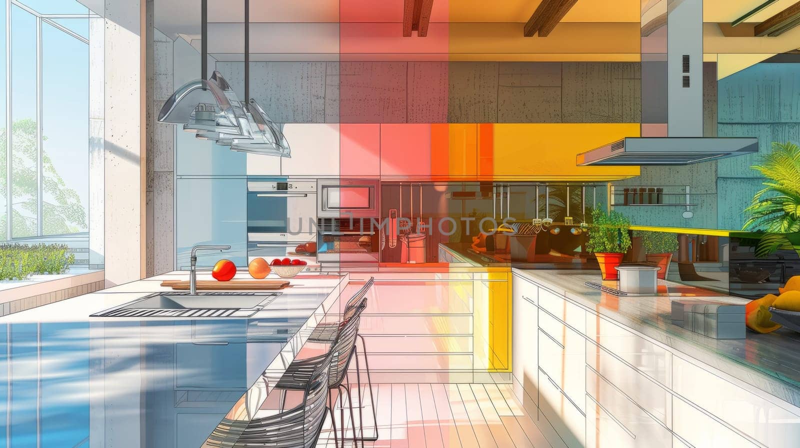 Abstract representation of kitchen architecture and design concepts