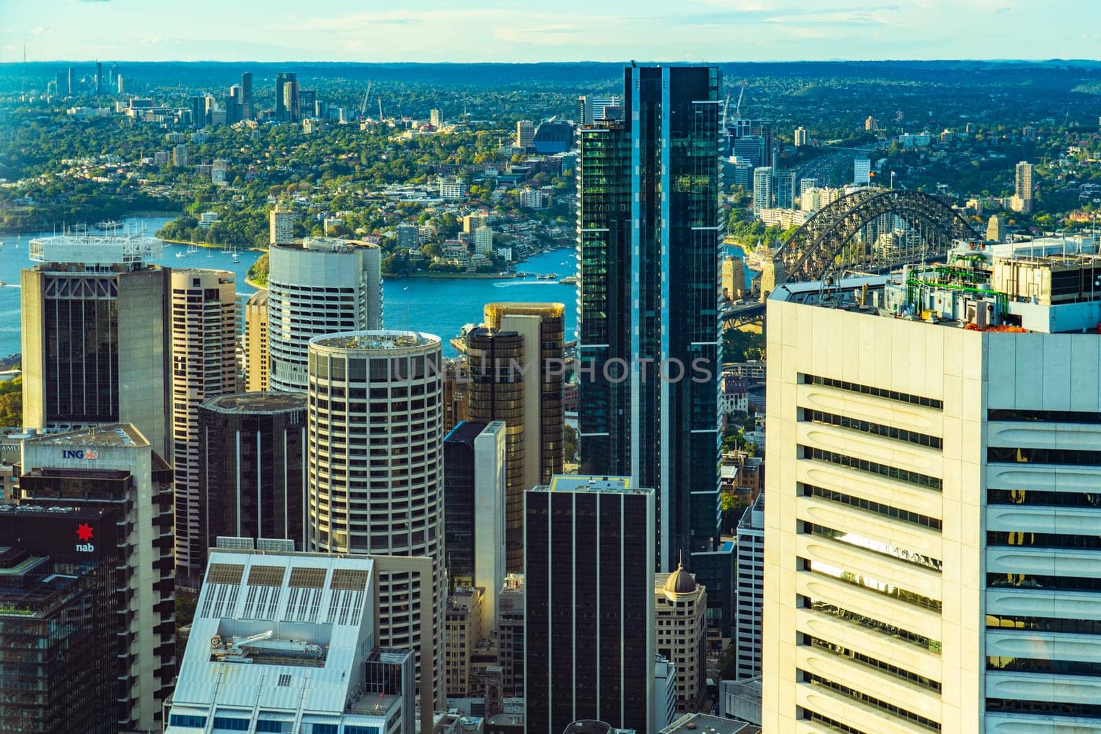 Buildings and Harbor Bridge. Shooting Location: sydney, australia