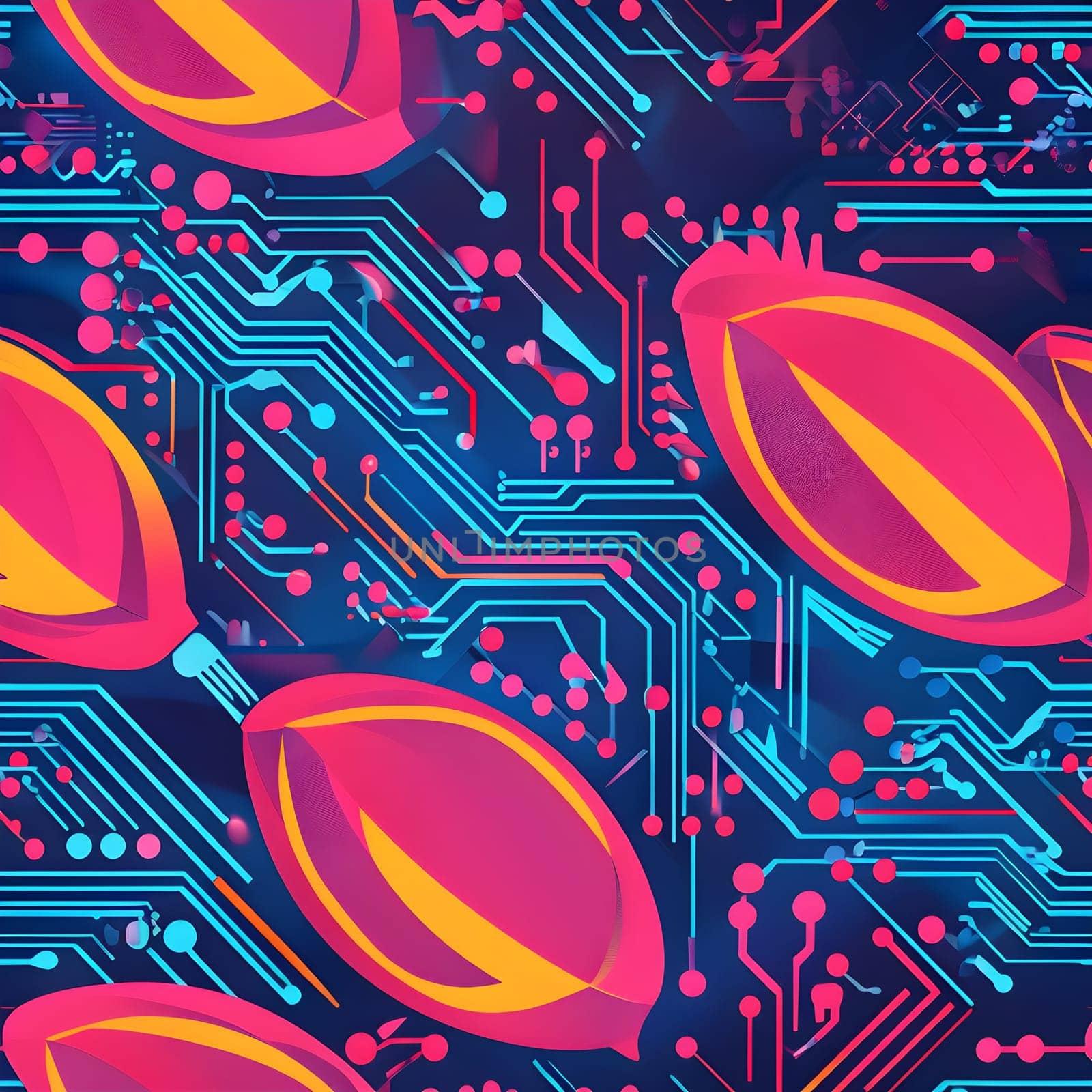 vibrant mix of abstract circuitry intertwined with rugby balls, representing AI role in personalized sports training