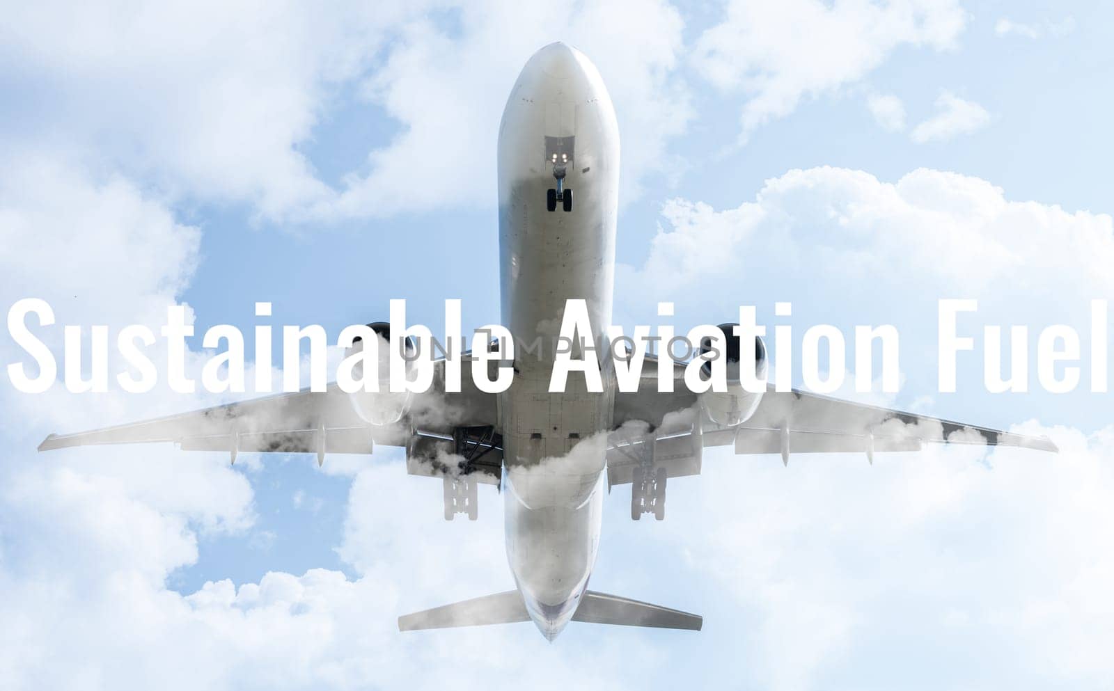 Sustainable aviation fuel concept. Net zero emissions flight. Sustainability transportation. Eco-friendly aviation fuel. Air travel. Future of flight with green innovation. Airplane use biofuel energy