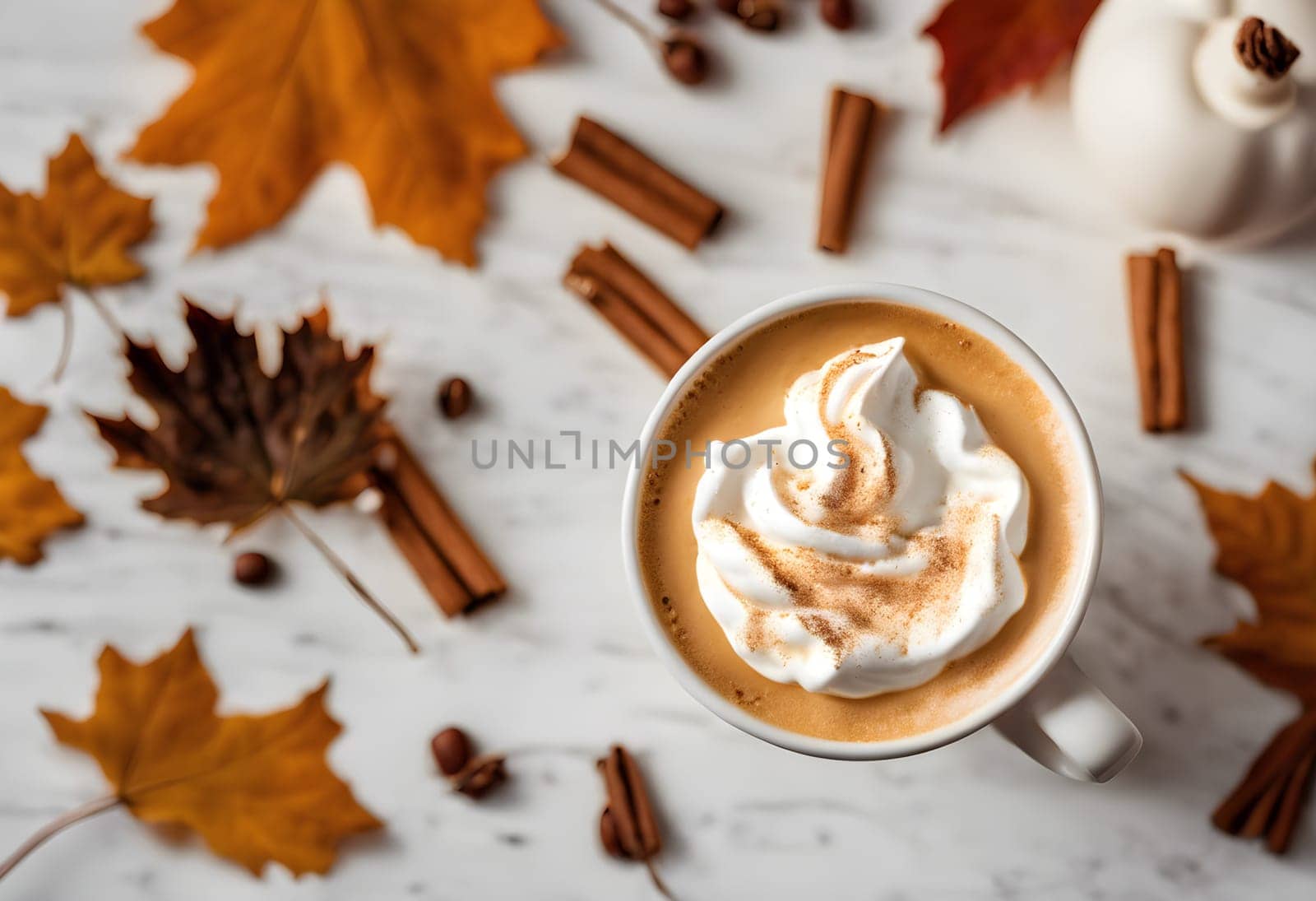 Fall Flavors: Pumpkin Spice Latte Surrounded by Autumn Leaves