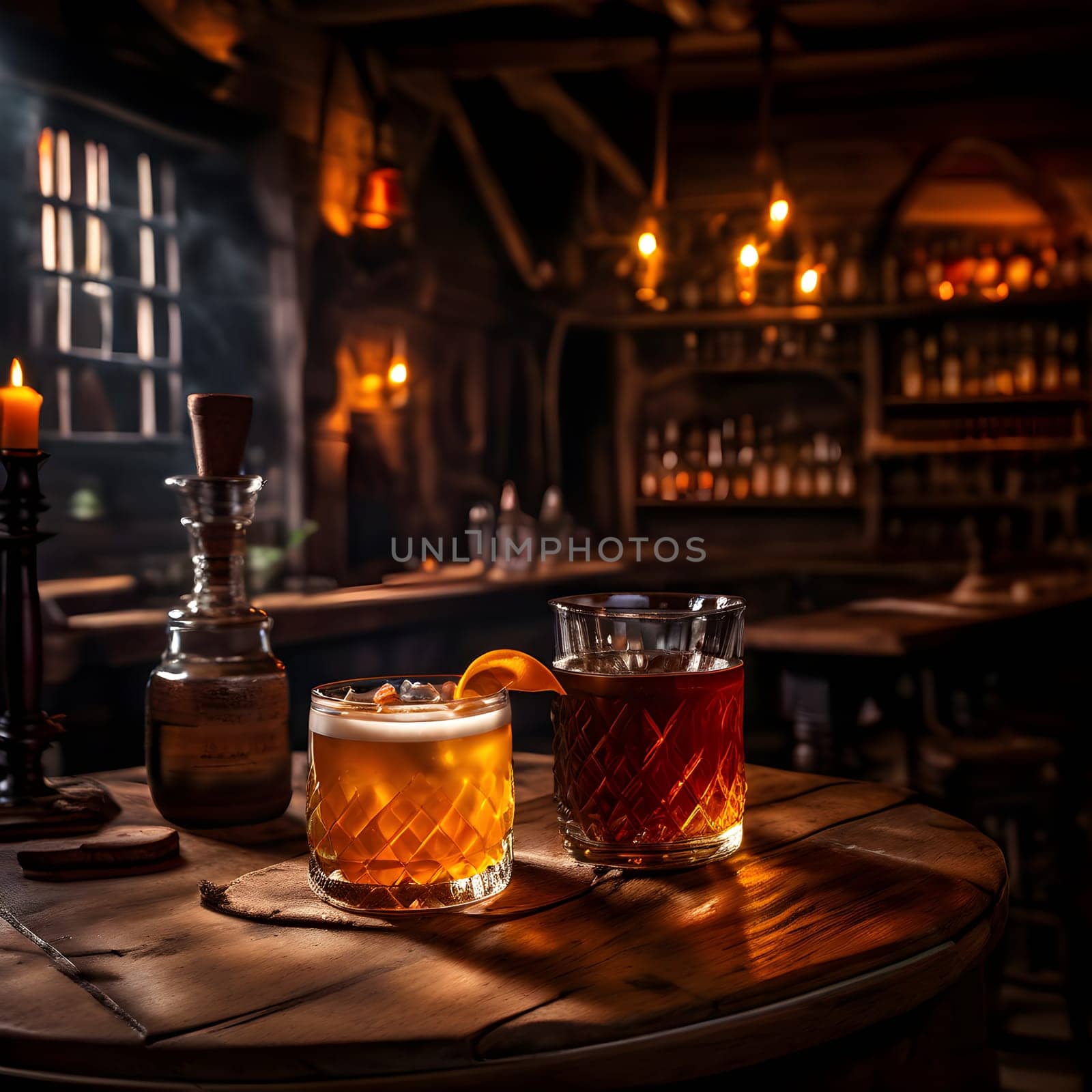 Timeless Charm: A Smoky Whiskey Sour on a Wooden Barrel Table