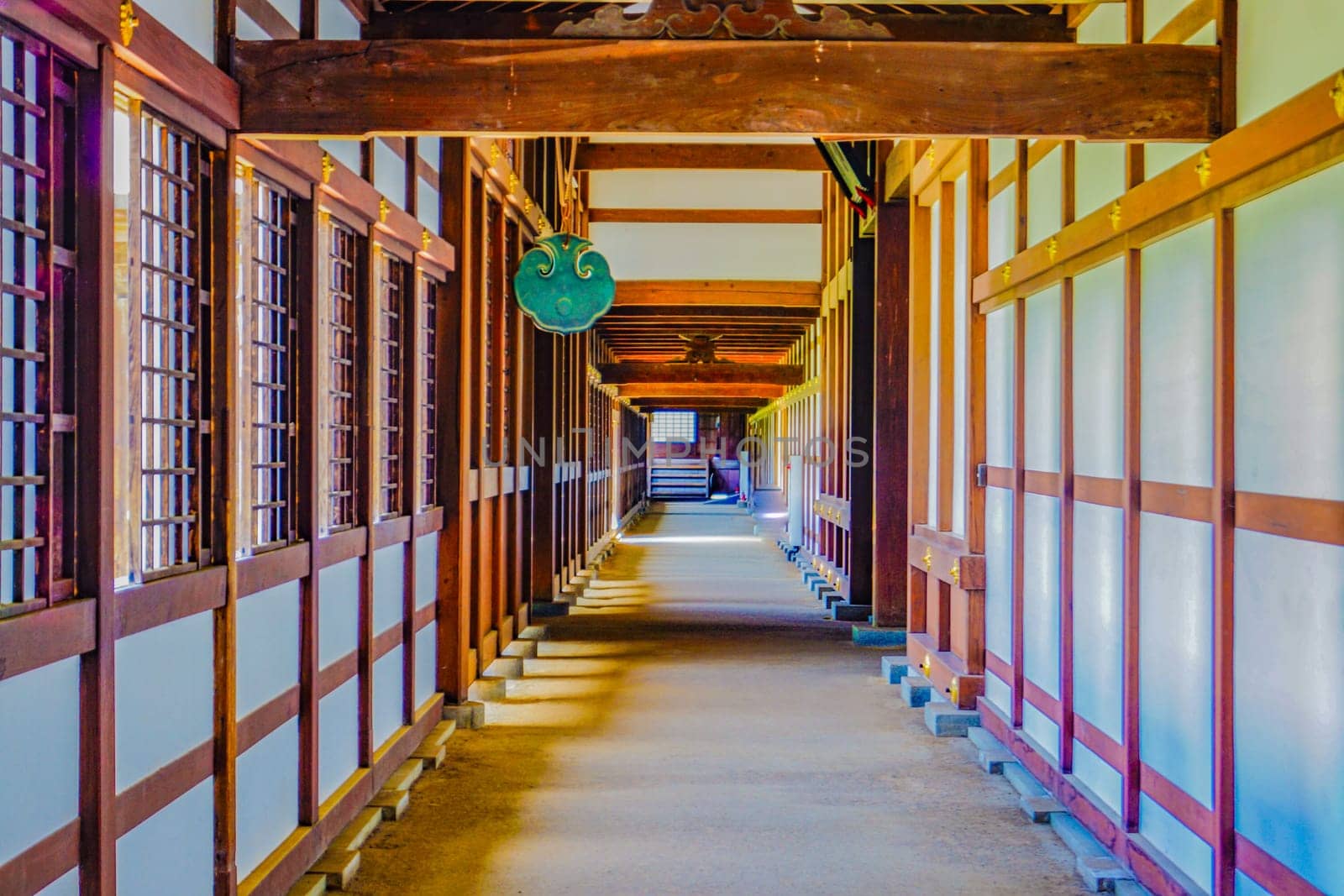 Beautiful corridor inside the temple. Shooting Location: Niigata Prefecture