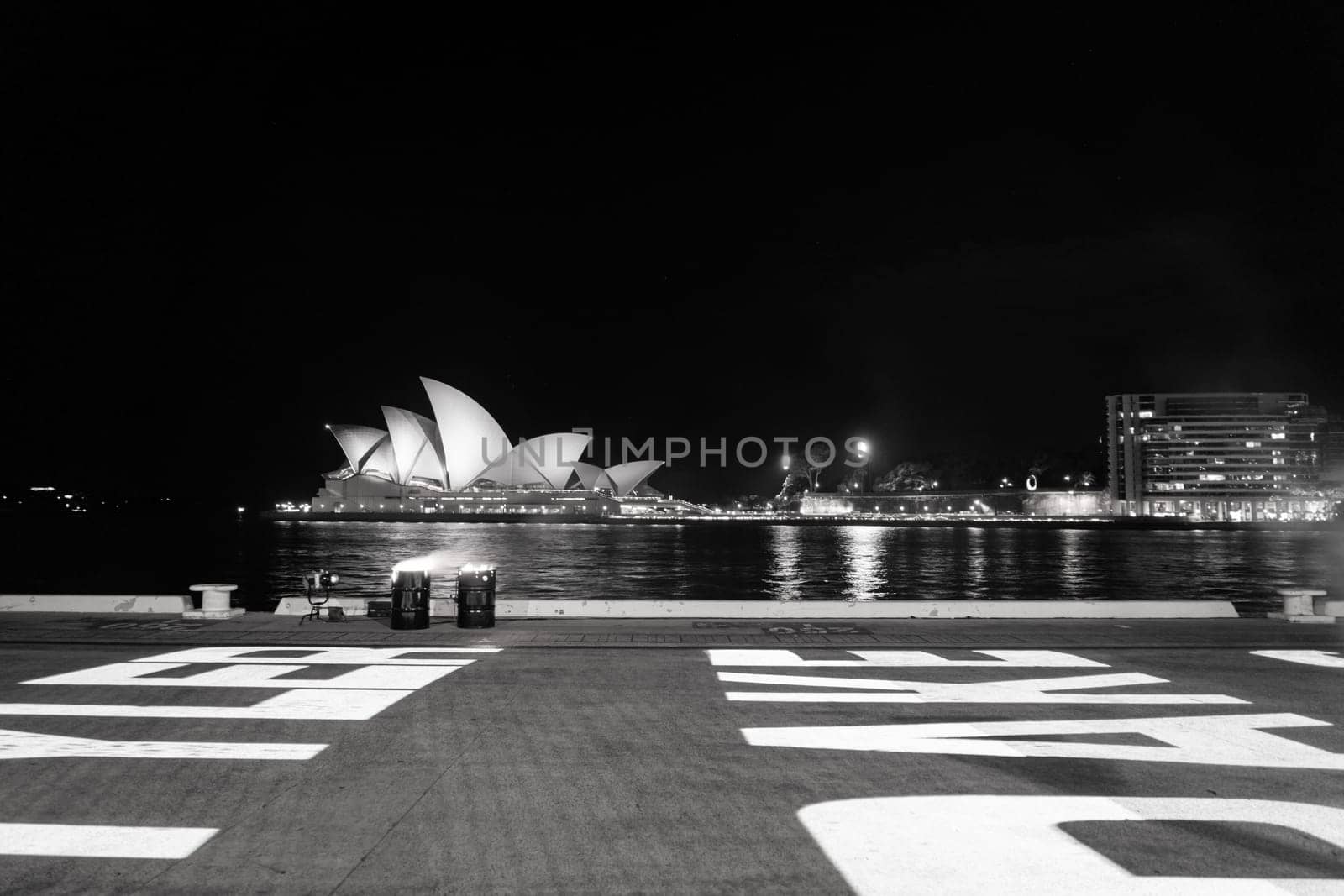 Monochrome opera house night view. Shooting Location: sydney, australia