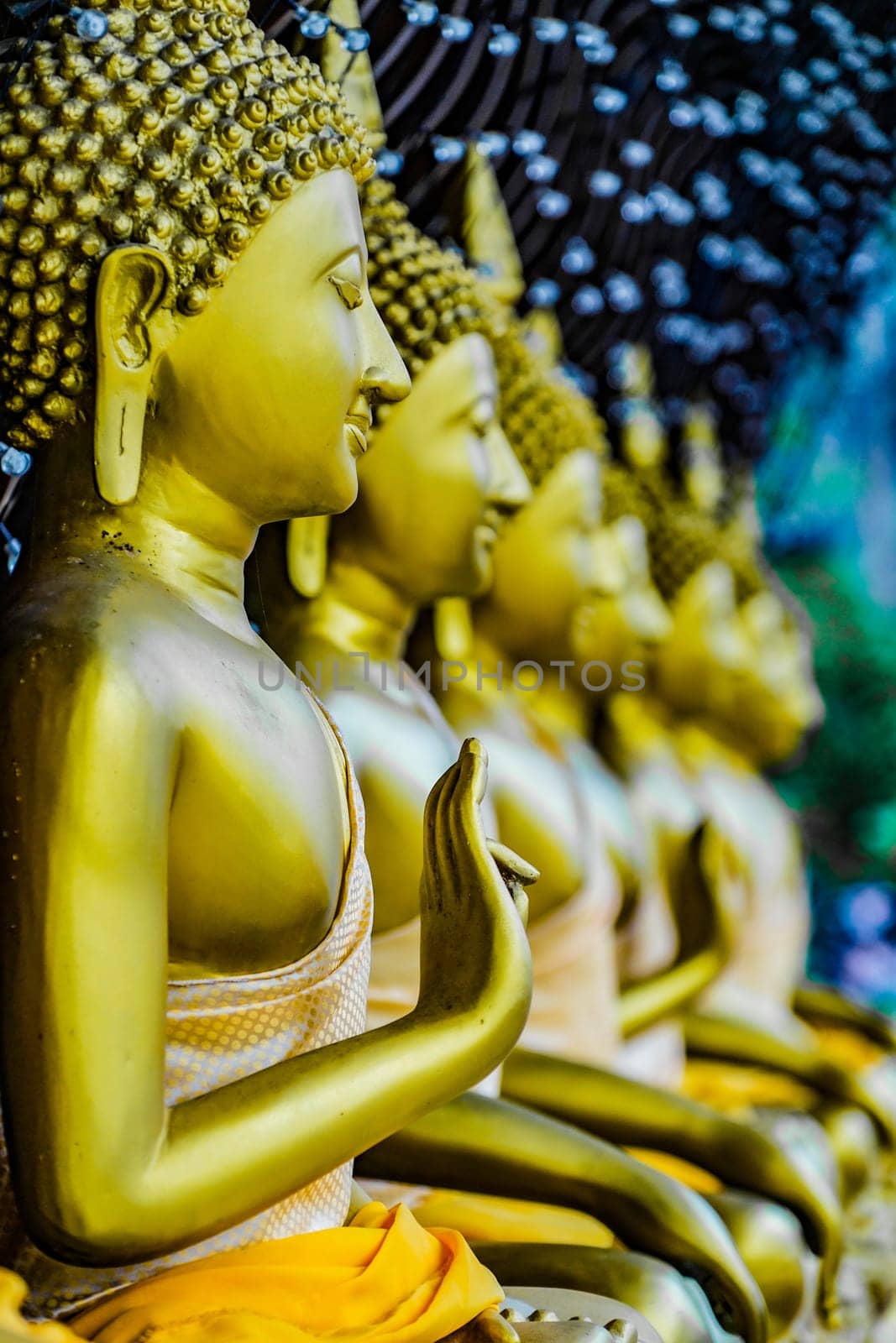 Thai temple with Buddha statues. Shooting Location: Thailand, Bangkok
