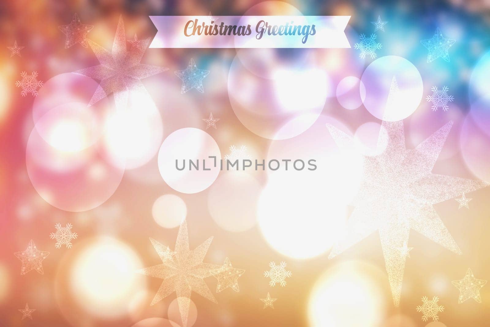 Abstract festive elegant gold blue white glittering greeting card with stars and a bokeh lighted Merry Christmas text. Beautiful backdrop with space.