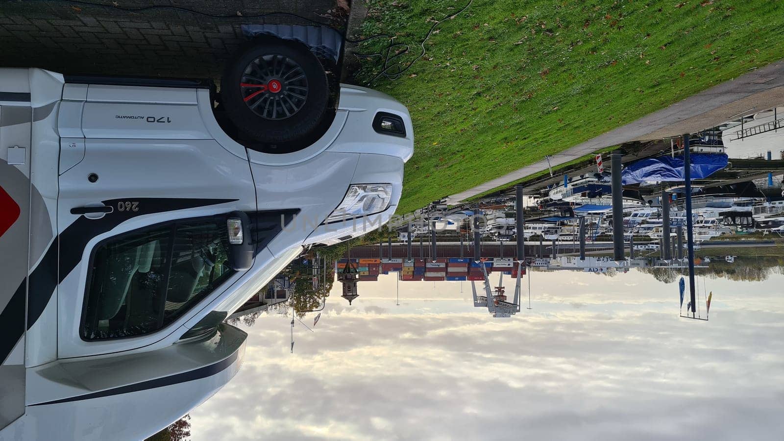 VENLO,  NETHERLANDS - NOVEMBER 07, 2021: Venlo, Netherlands - JNovember 07, 2021:  Motorhome in the small town port of Venlo in Holland, the Netherlands