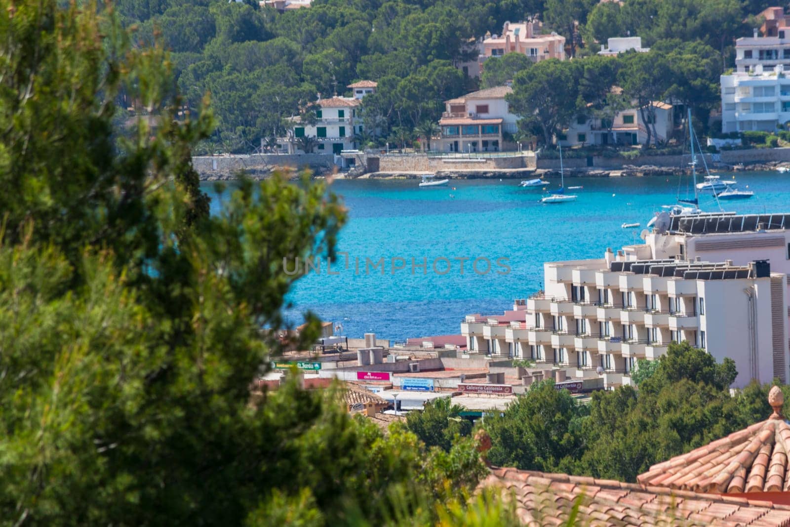 Paguera, MALLORCA, SPAIN - JULY 01, 2016: Paguera, Mallorca, Spain - July 01, 2016: Beautiful view of the coast of Peguera, Spain Mallorca, panorama of the beach Costa de la Calma