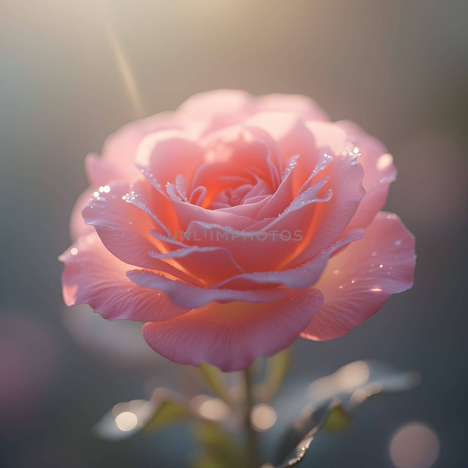 Delicate Rose in Bloom Glistening in Dreamy Pastel Light