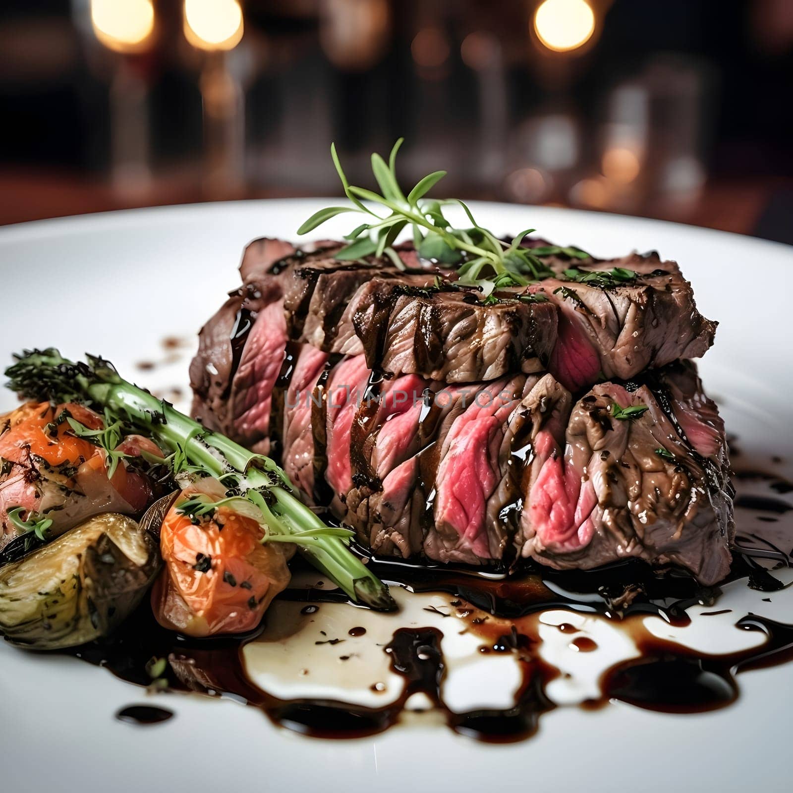Gourmet Sliced Steak with Roasted Vegetables and Balsamic Reduction: A Culinary Elegance