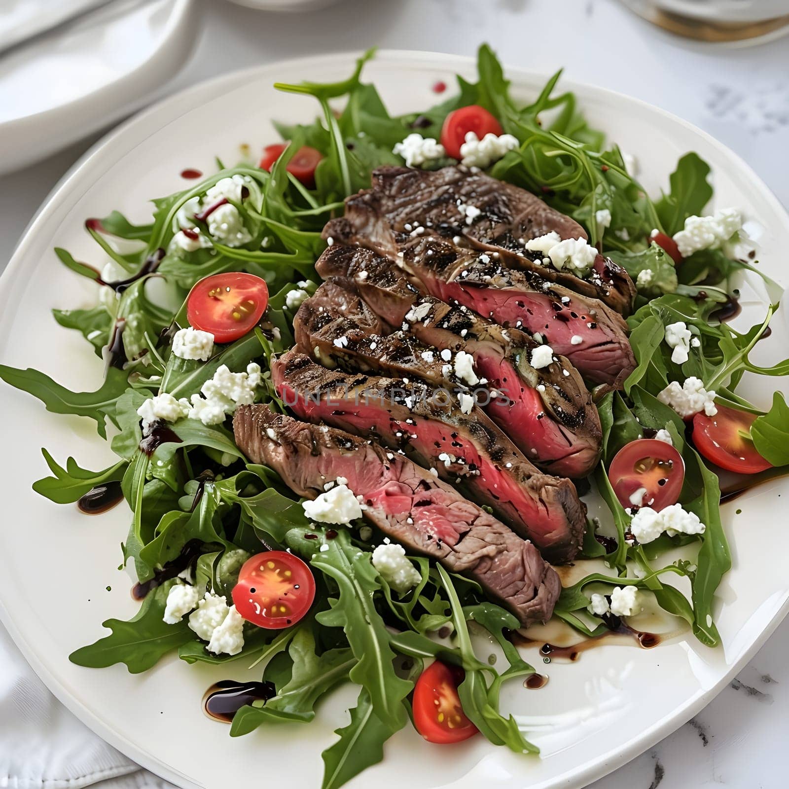 Fresh Steak Salad with Arugula, Goat Cheese, Cherry Tomatoes, and Balsamic Vinaigrette: A Flavorful Dish