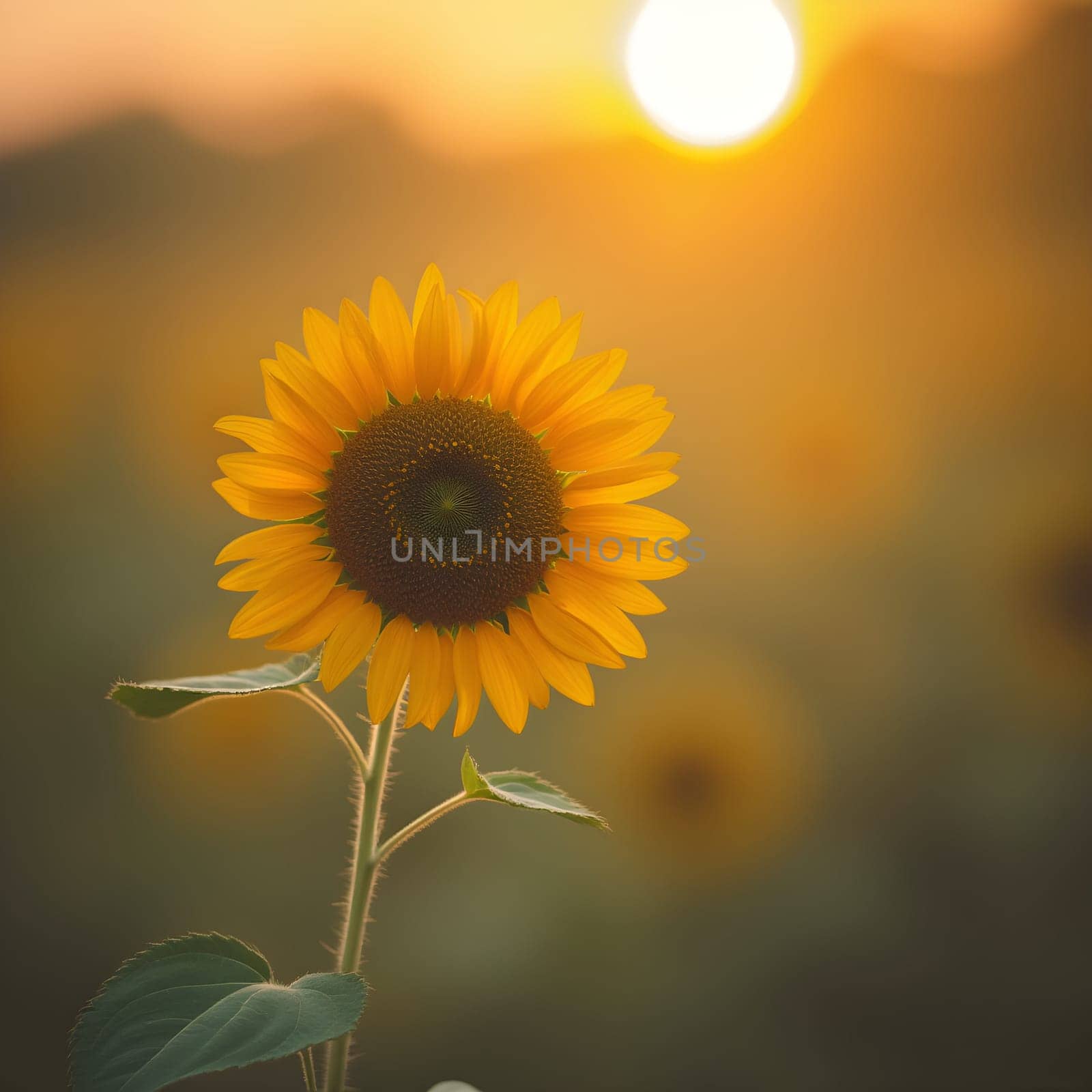 A Single Sunflower in a Peaceful Golden Glow