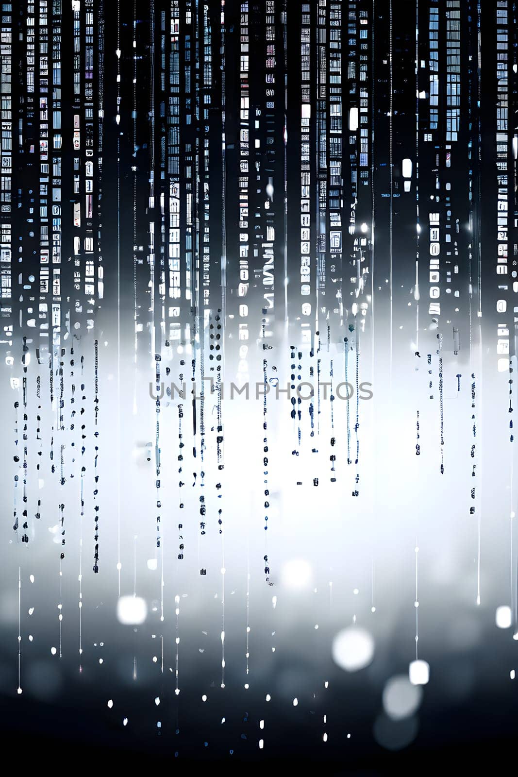 abstract animation of binary code cascading down like digital rain, representing data insights in monochromatic hues