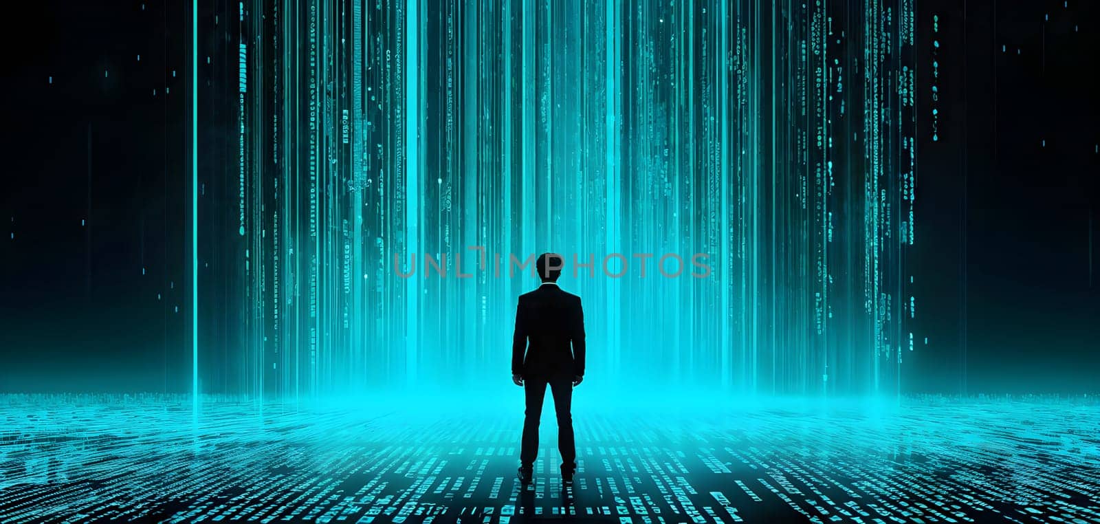 abstract animation of binary code cascading down like digital rain, representing data insights in monochromatic hues