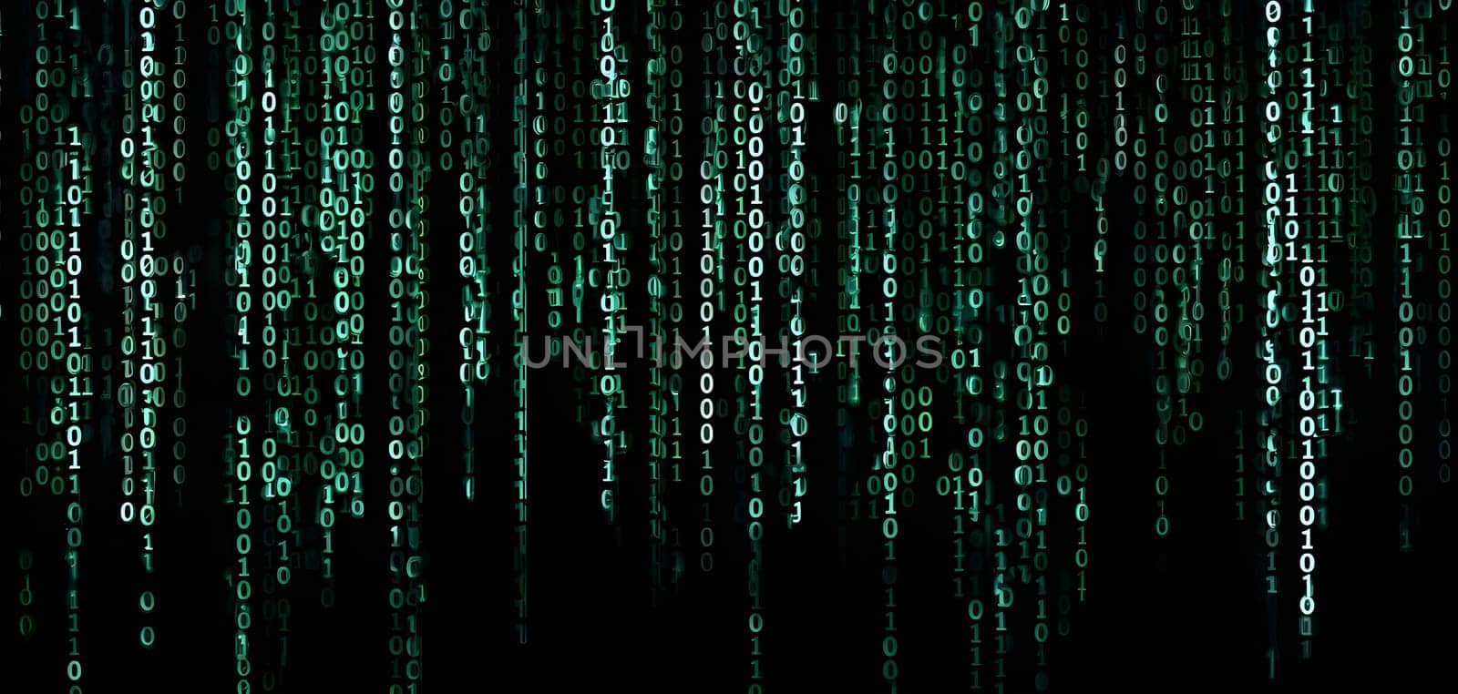 abstract animation of binary code cascading down like digital rain, representing data insights in monochromatic hues