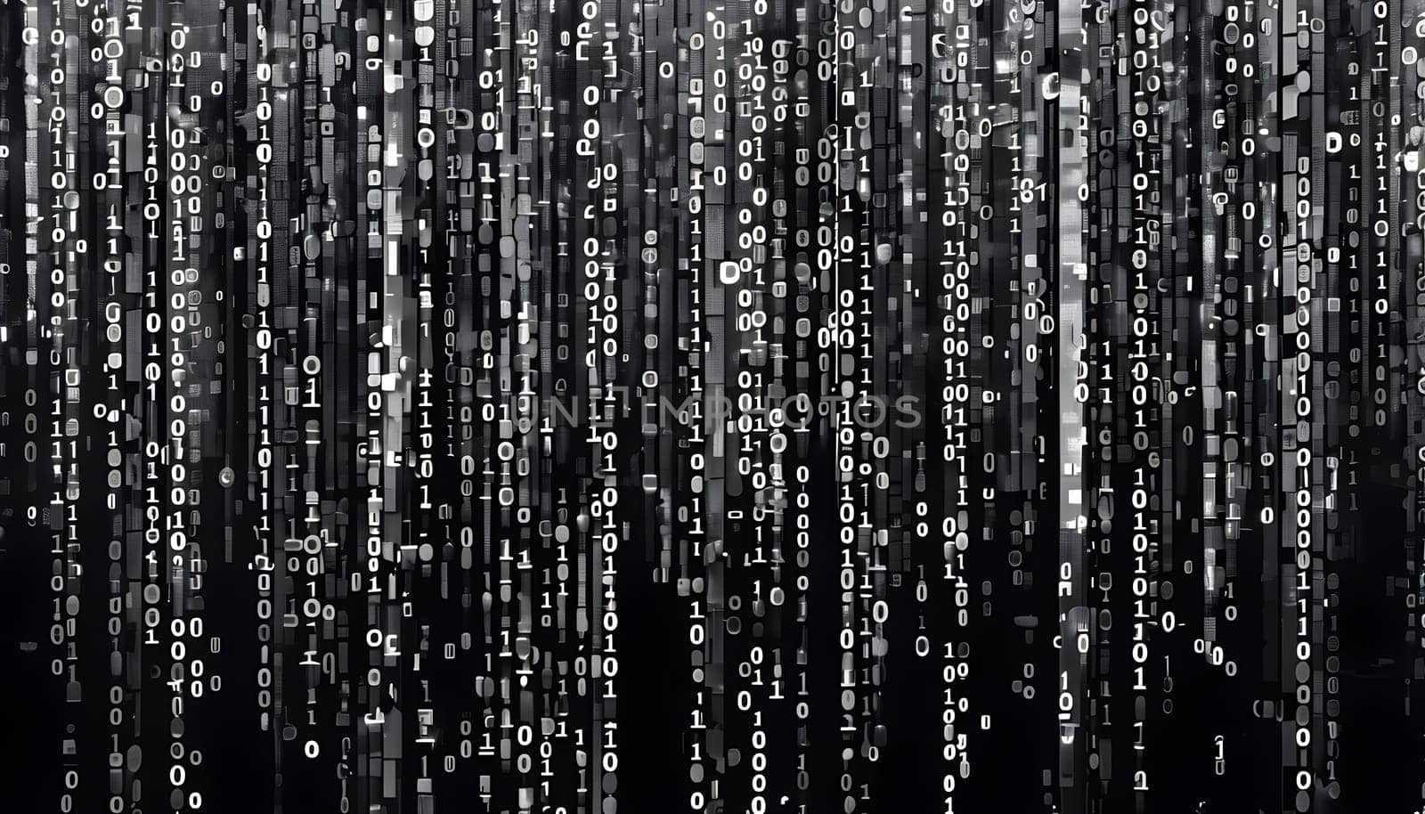 abstract animation of binary code cascading down like digital rain, representing data insights in monochromatic hues