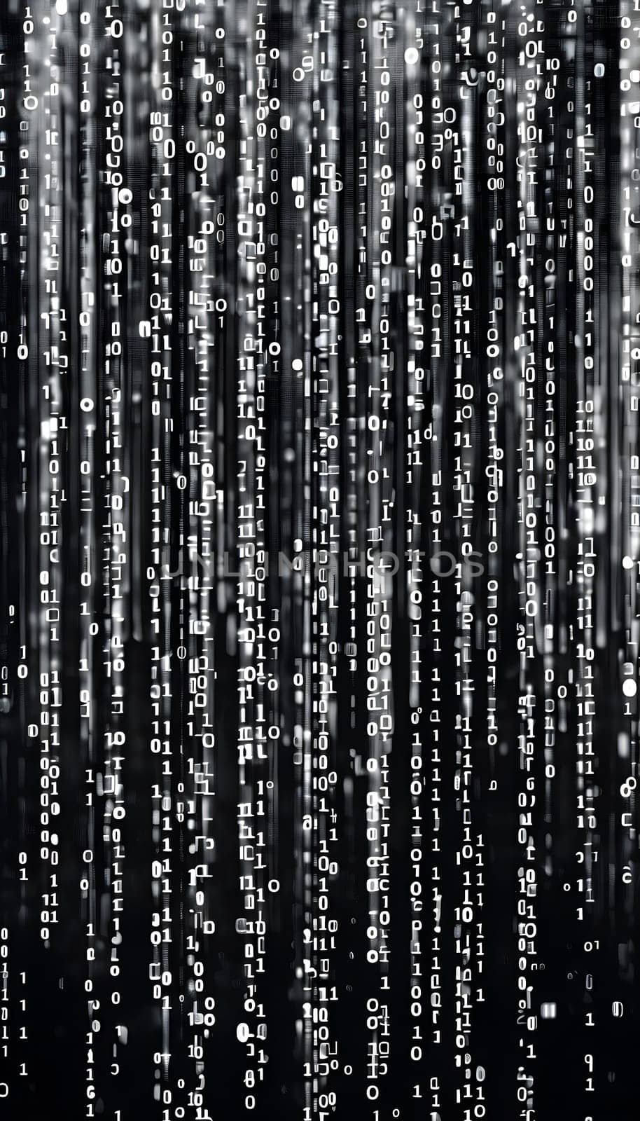 abstract animation of binary code cascading down like digital rain, representing data insights in monochromatic hues