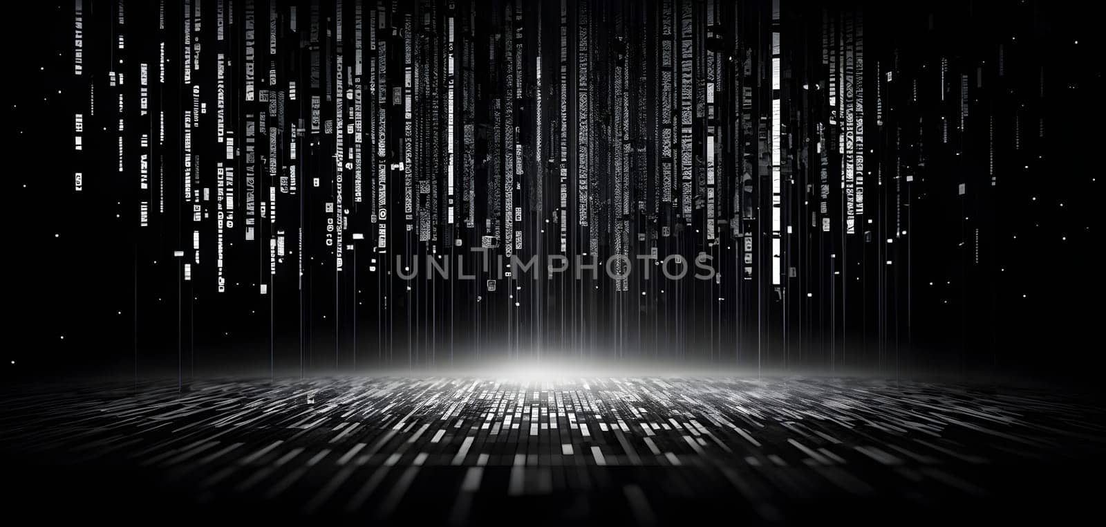 abstract animation of binary code cascading down like digital rain, representing data insights in monochromatic hues