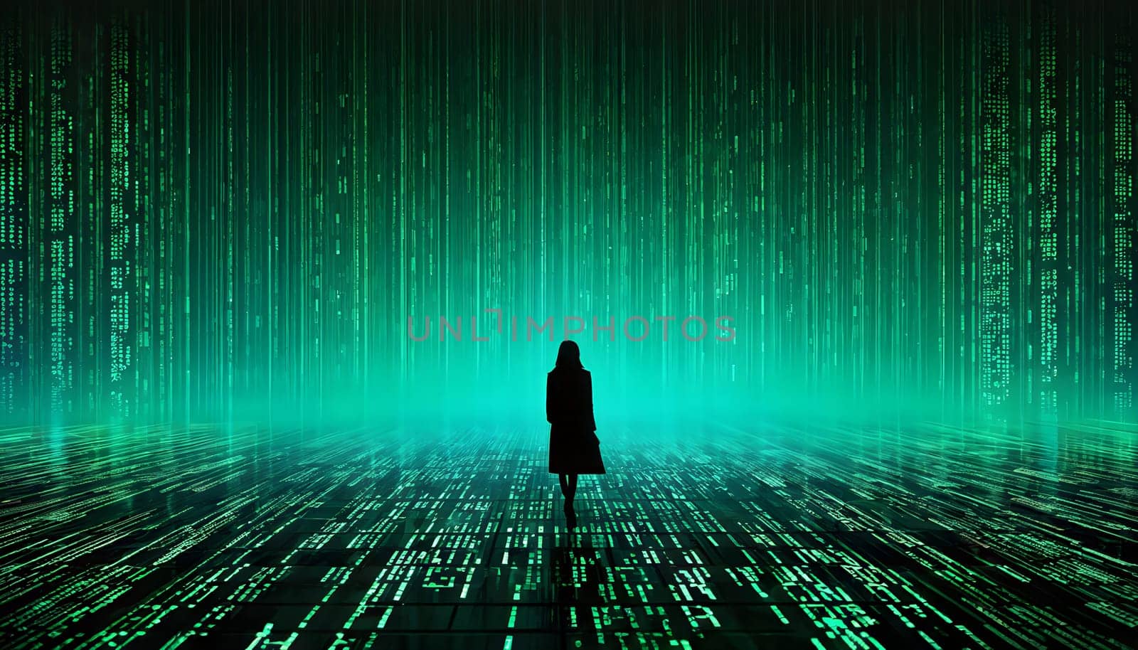 abstract animation of binary code cascading down like digital rain, representing data insights in monochromatic hues