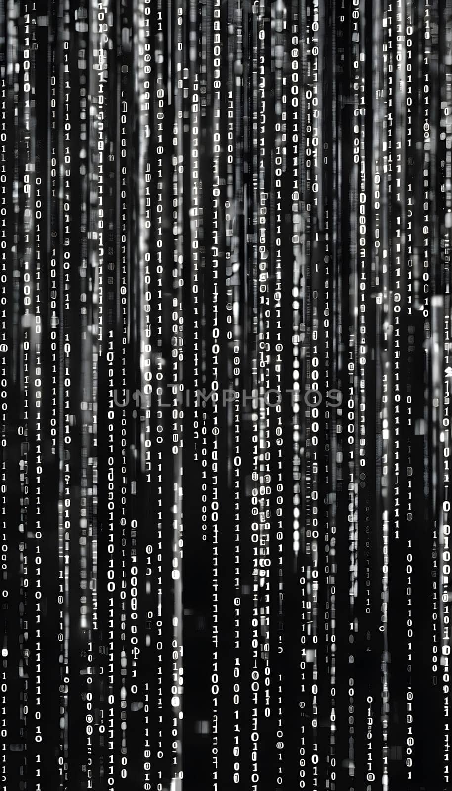 abstract animation of binary code cascading down like digital rain, representing data insights in monochromatic hues