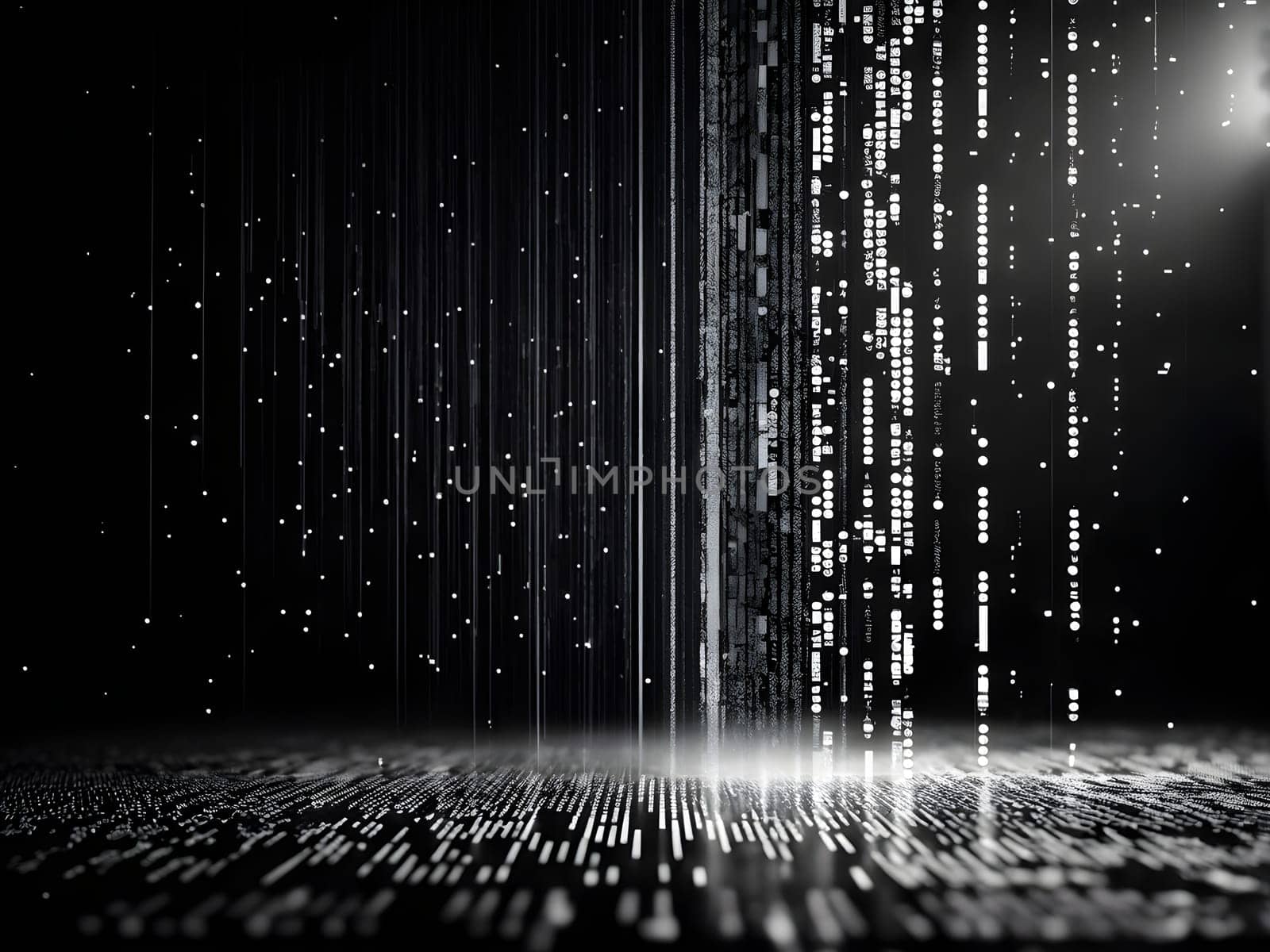 abstract animation of binary code cascading down like digital rain, representing data insights in monochromatic hues