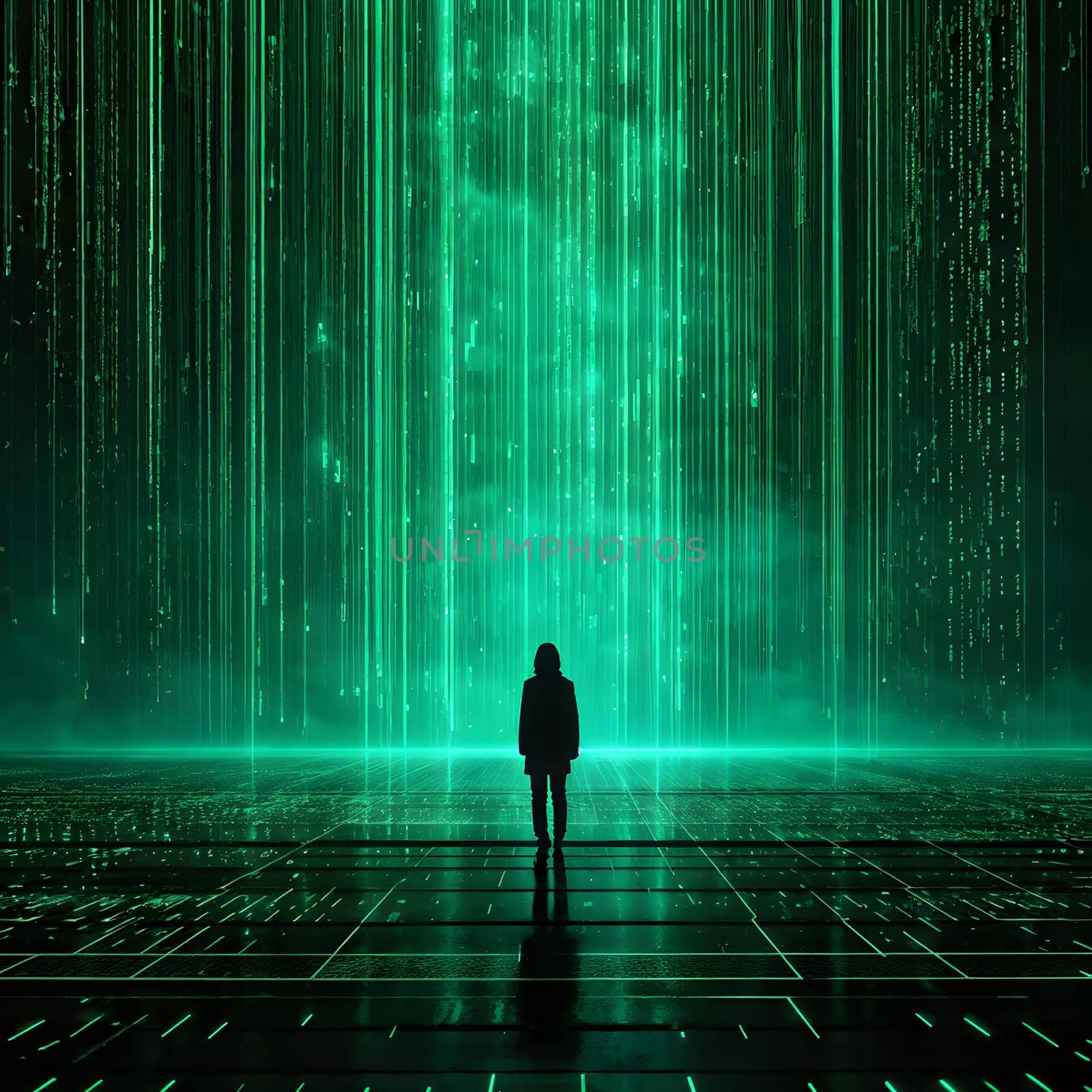 abstract animation of binary code cascading down like digital rain, representing data insights in monochromatic hues