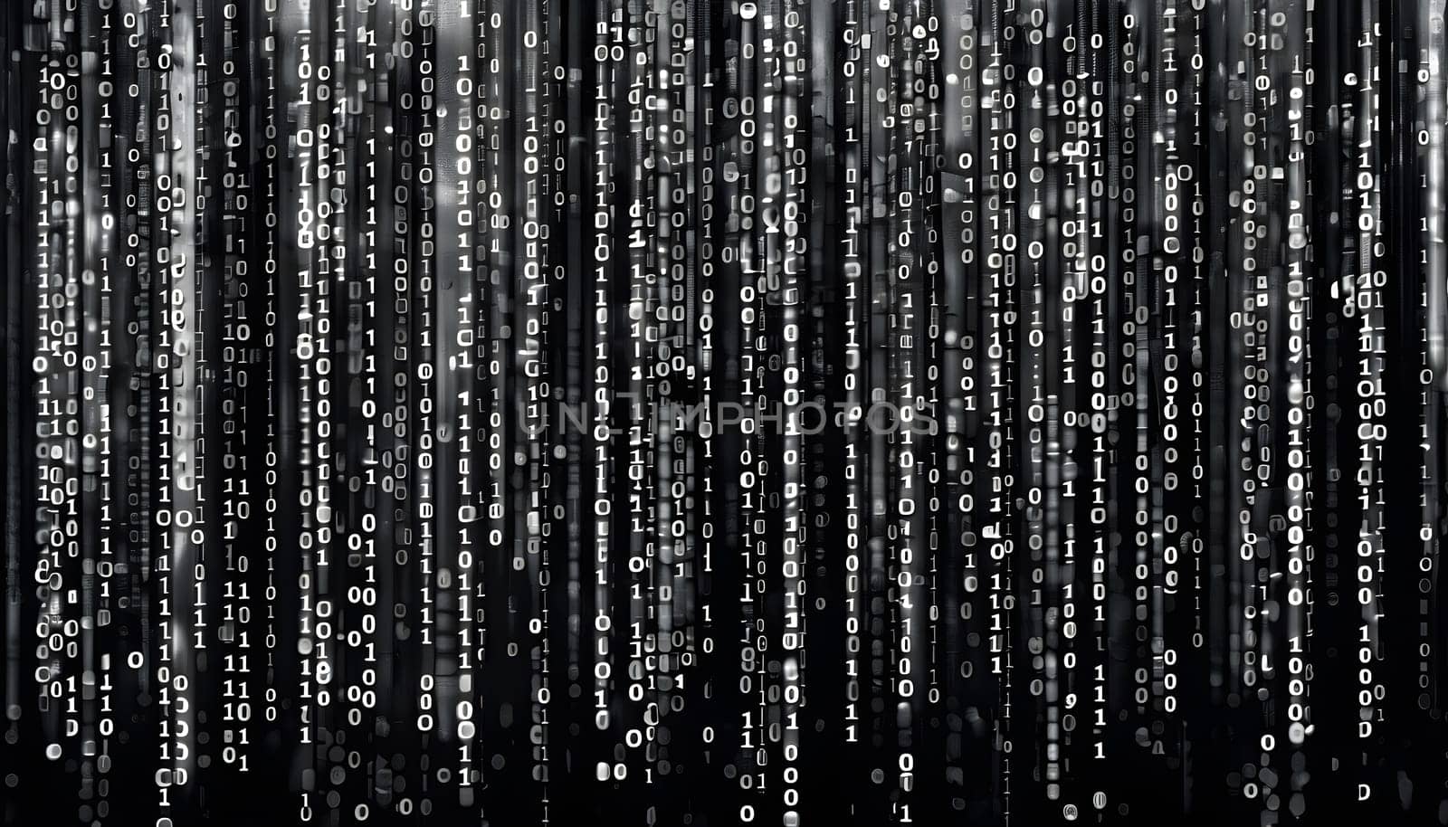 abstract animation of binary code cascading down like digital rain, representing data insights in monochromatic hues