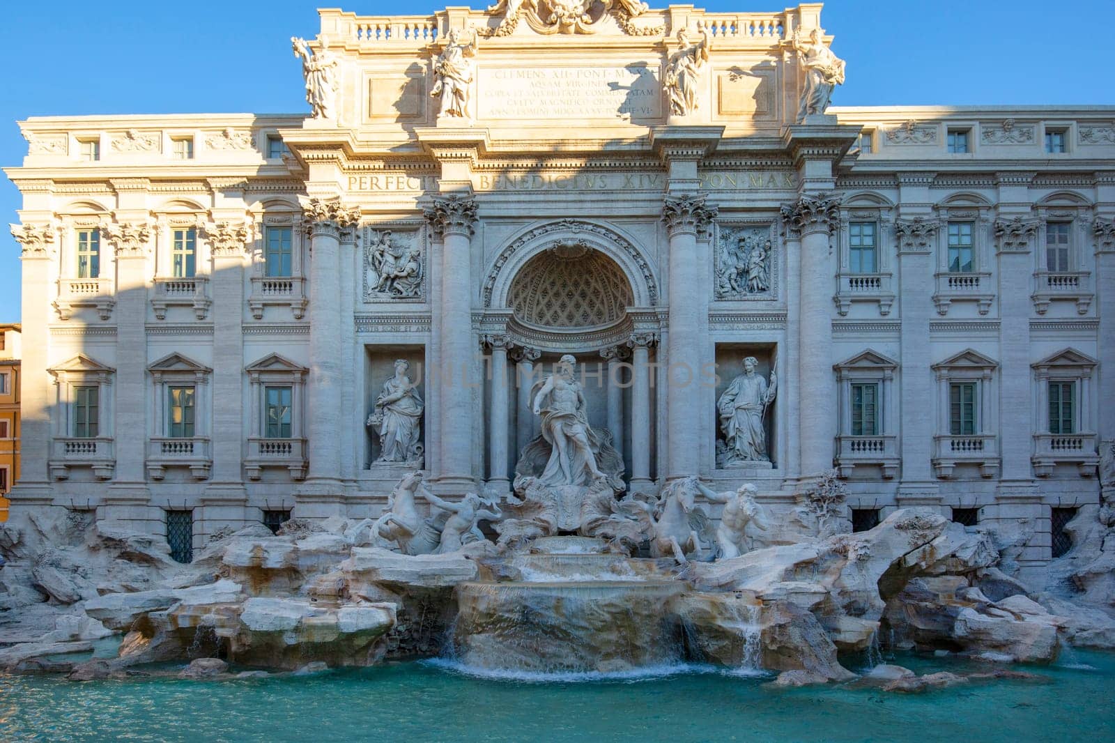 Rome, Italy - October 9, 2020: 18th century Trevi Fountain designed by Italian architect Nicola Salvi, one of the most famous fountains in the world