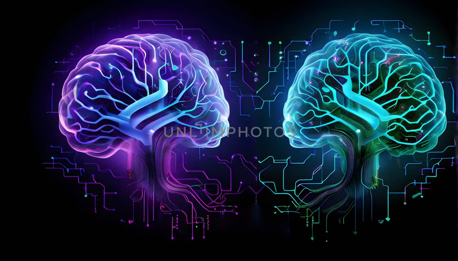 abstract brain split into two halves, one side athletic motion, the other side neural network